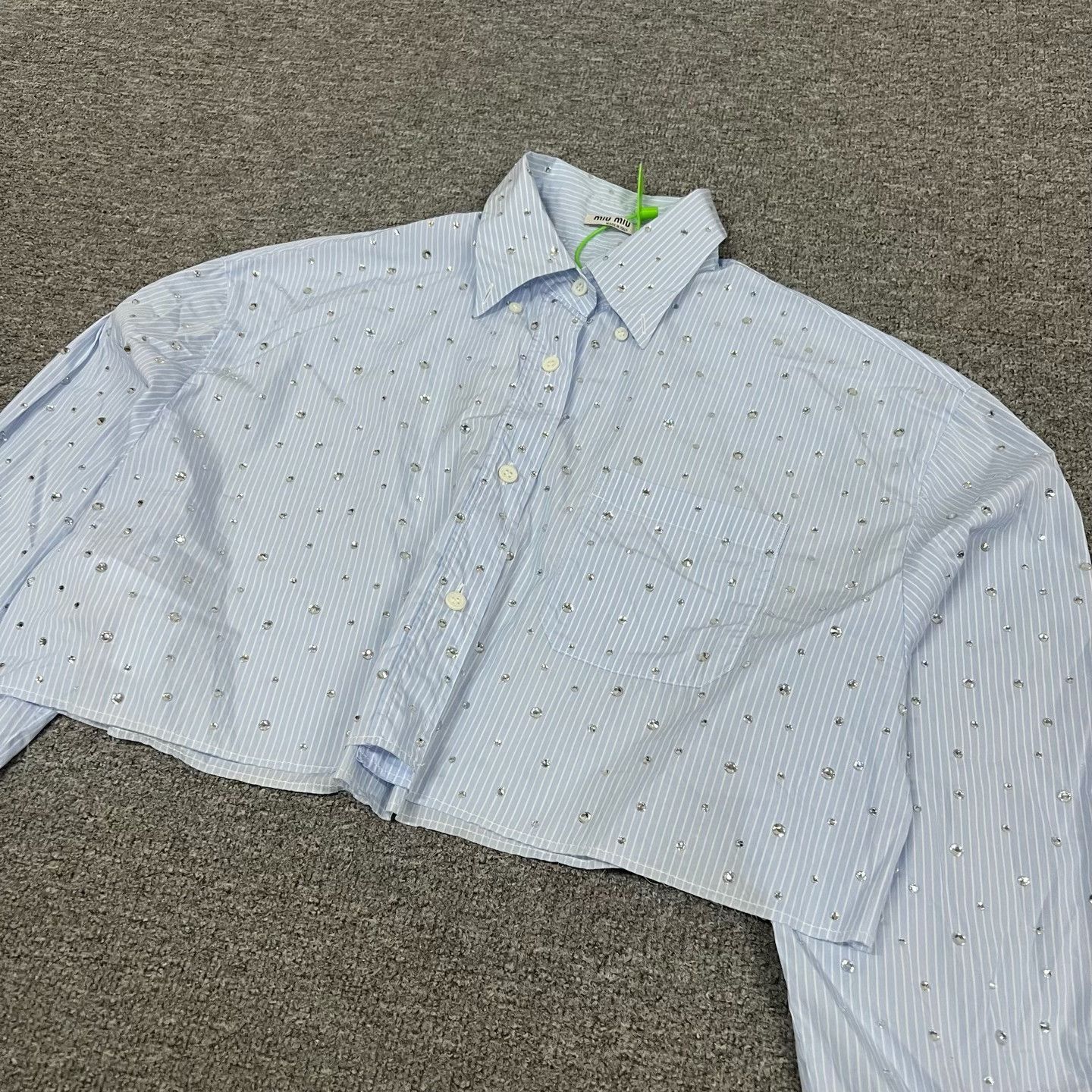 Miu Miu Miu Miu Logo Crystal Striped Shirt Size S / US 4 / IT 40 - 1 Thumbnail