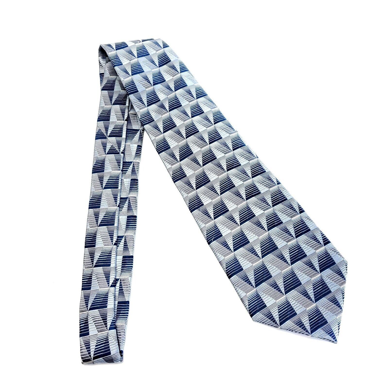 Liz Claiborne Crazy Horse Claiborne Blue Silver Woven Geometric Wide Silk Size ONE SIZE - 6 Thumbnail