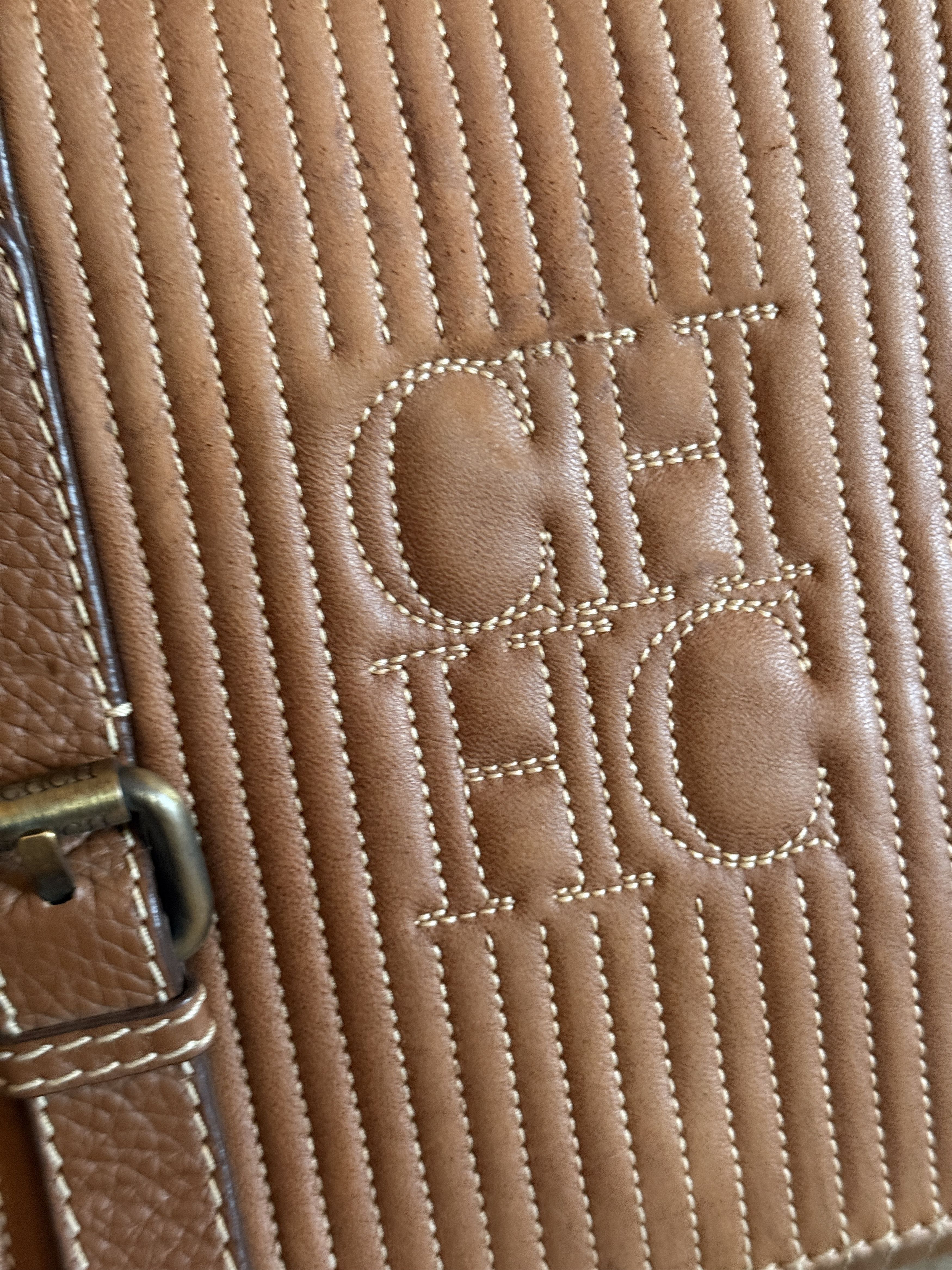 Carolina Herrera Rare handbag quilted leather camel brown CH monogrammed Size ONE SIZE - 9 Thumbnail