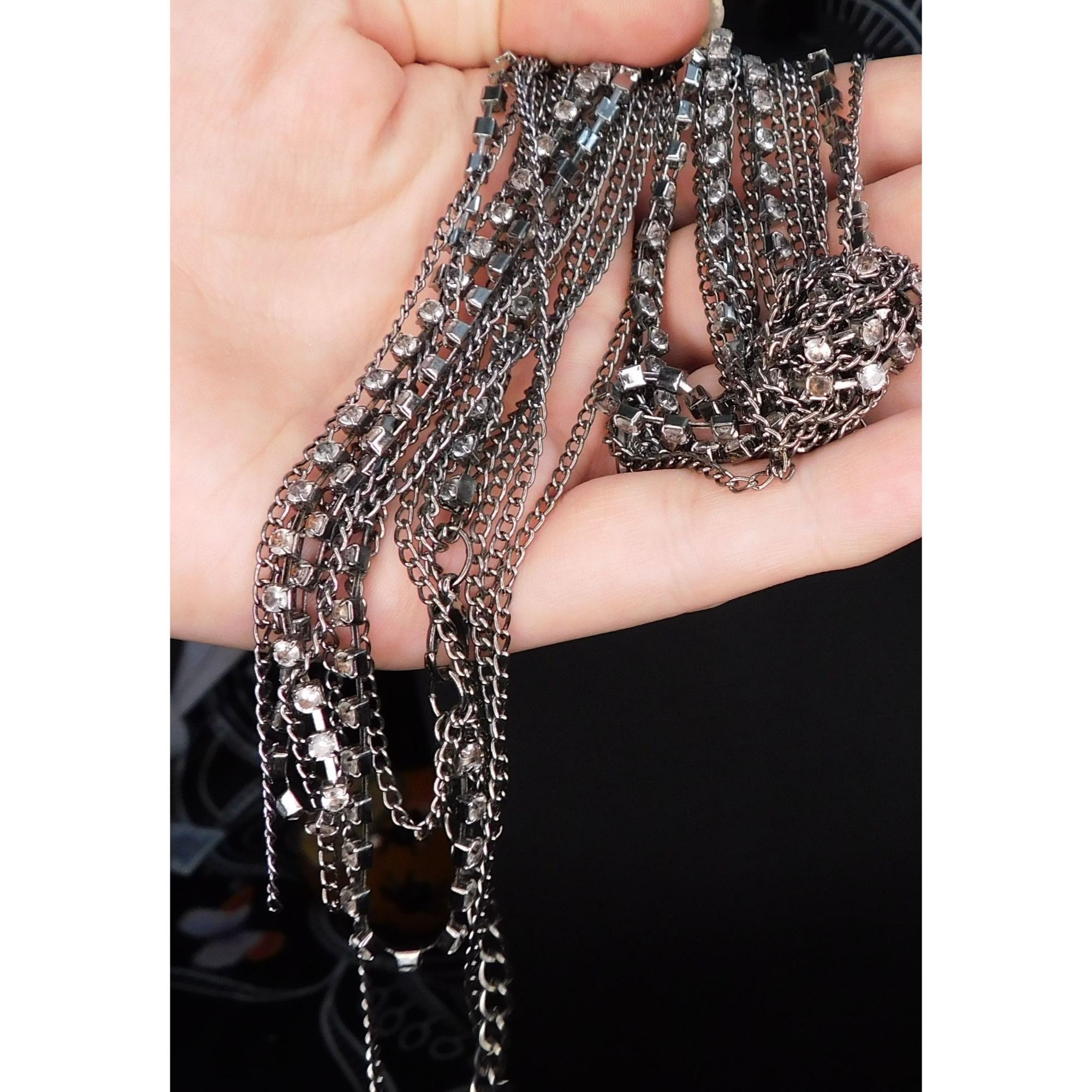 Other Glam Metal Abstract Knotted Chain And Rhinestone Necklace Size ONE SIZE - 3 Thumbnail