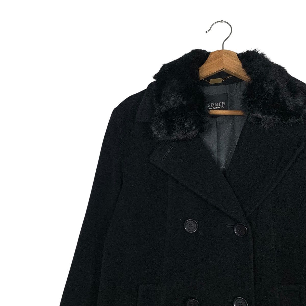 Sonia Rykiel SONIA RYKIEL Double Breast Wool Coat Fur Neck #1839-C80 Size S / US 4 / IT 40 - 6 Thumbnail