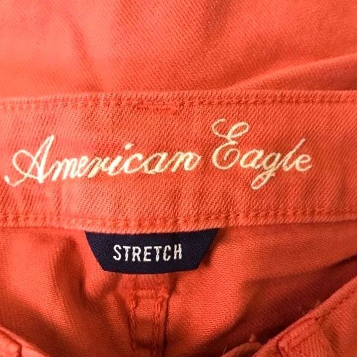 Vintage American Eagle Jeans Women 2 Orange Denim Skinny Stretch Low Rise Button Waist 30 Inseam 32 Ladies Size 26" / US 2 / IT 38 - 5 Thumbnail