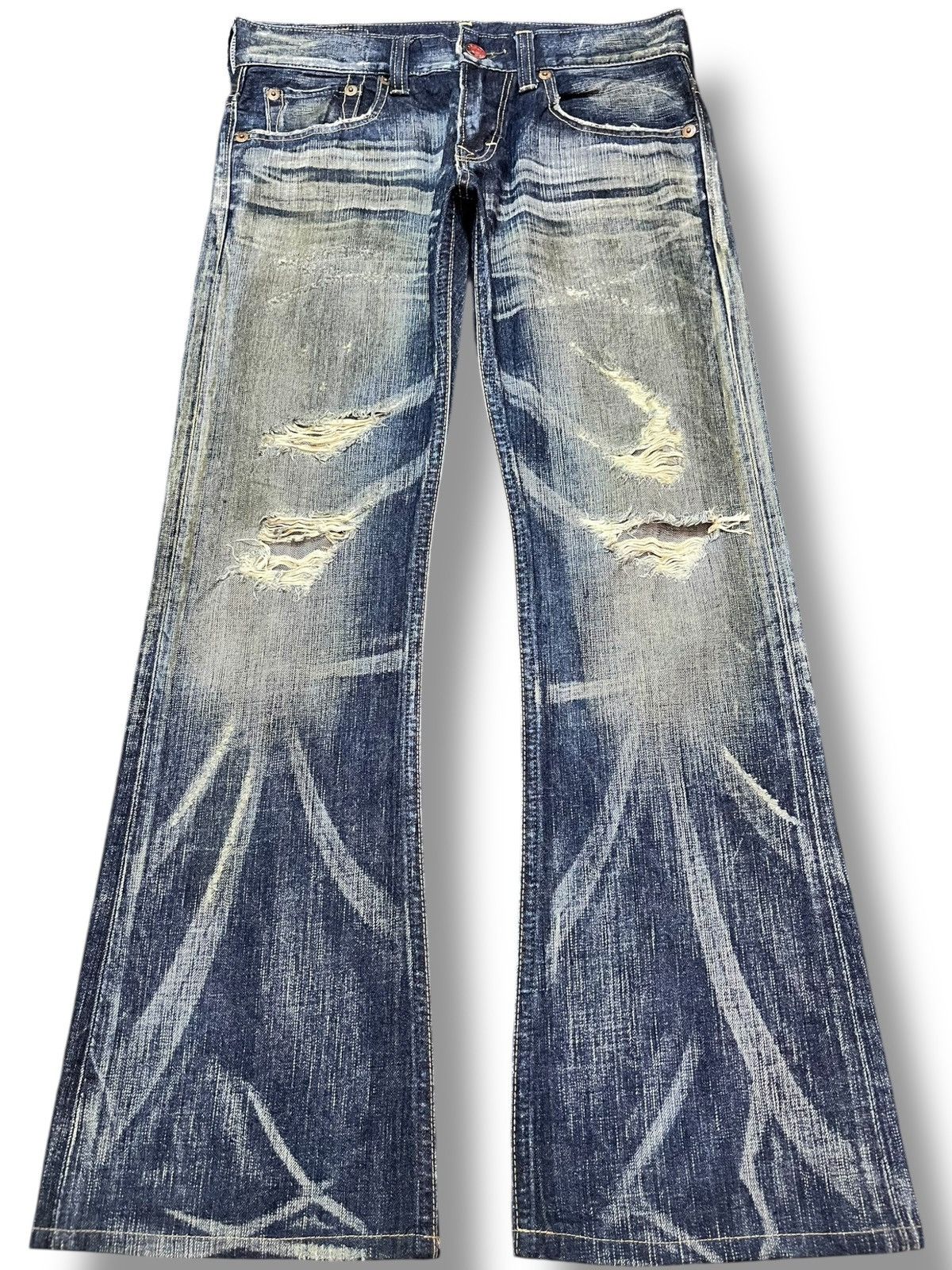 Edwin Vintage Edwin 503 Bluetrip Flare Mudwash Whiskers Denim Size US 31 - 1 Thumbnail