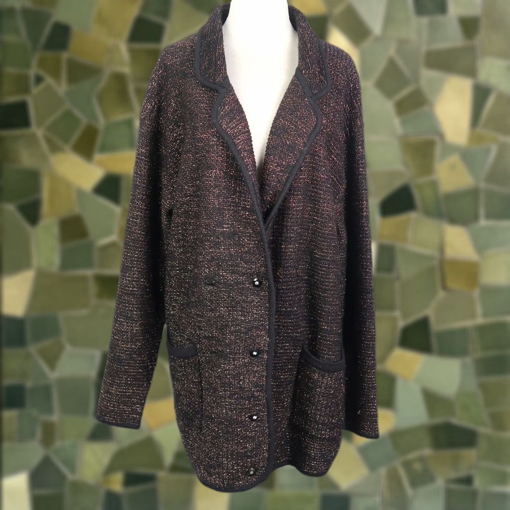 Vintage VINTAGE Outlander Cardigan Sweater 90s Black Gold Knit M Womens Gloves? Size M / US 6-8 / IT 42-44 - 1 Thumbnail