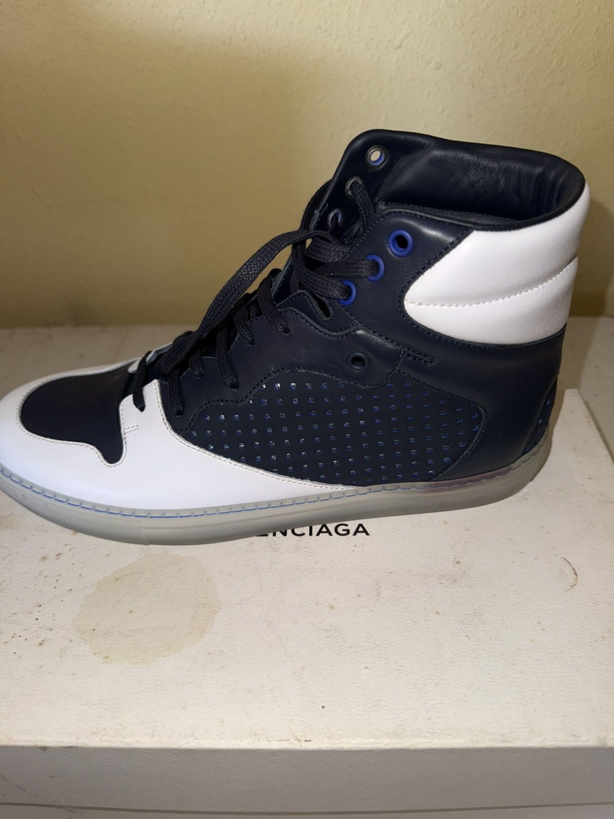 Balenciaga Balenciaga Leather High-Top Trainers Blue/White Size US 9 / EU 42 - 5 Thumbnail