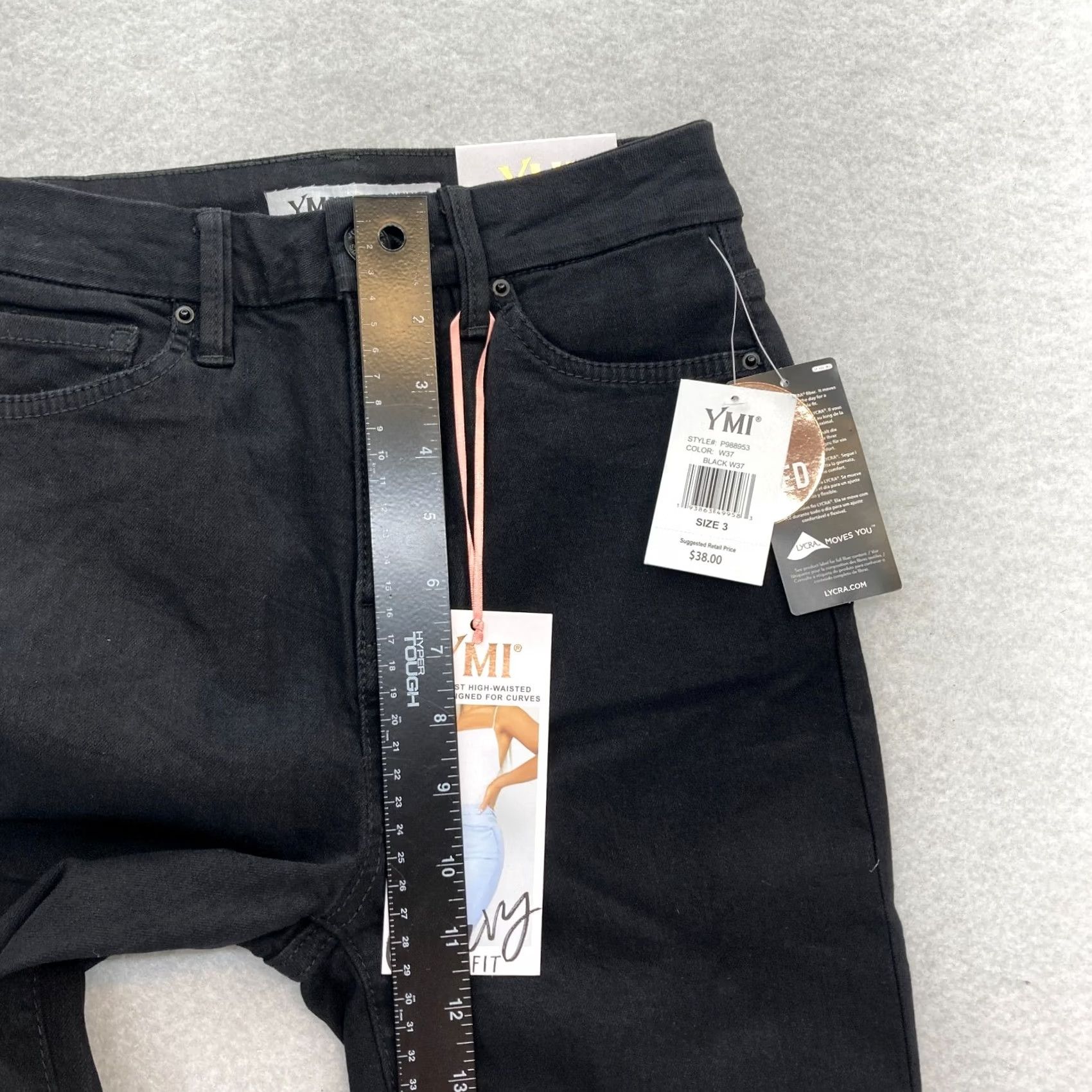 Vintage YMI Jeans Juniors Curvy Skinny Ultra High Waisted Black Stretch Denim Slim Rise 10" Inseam 29" 26 Waist 3/26 Womens Size 26" / US 2 / IT 38 - 7 Thumbnail