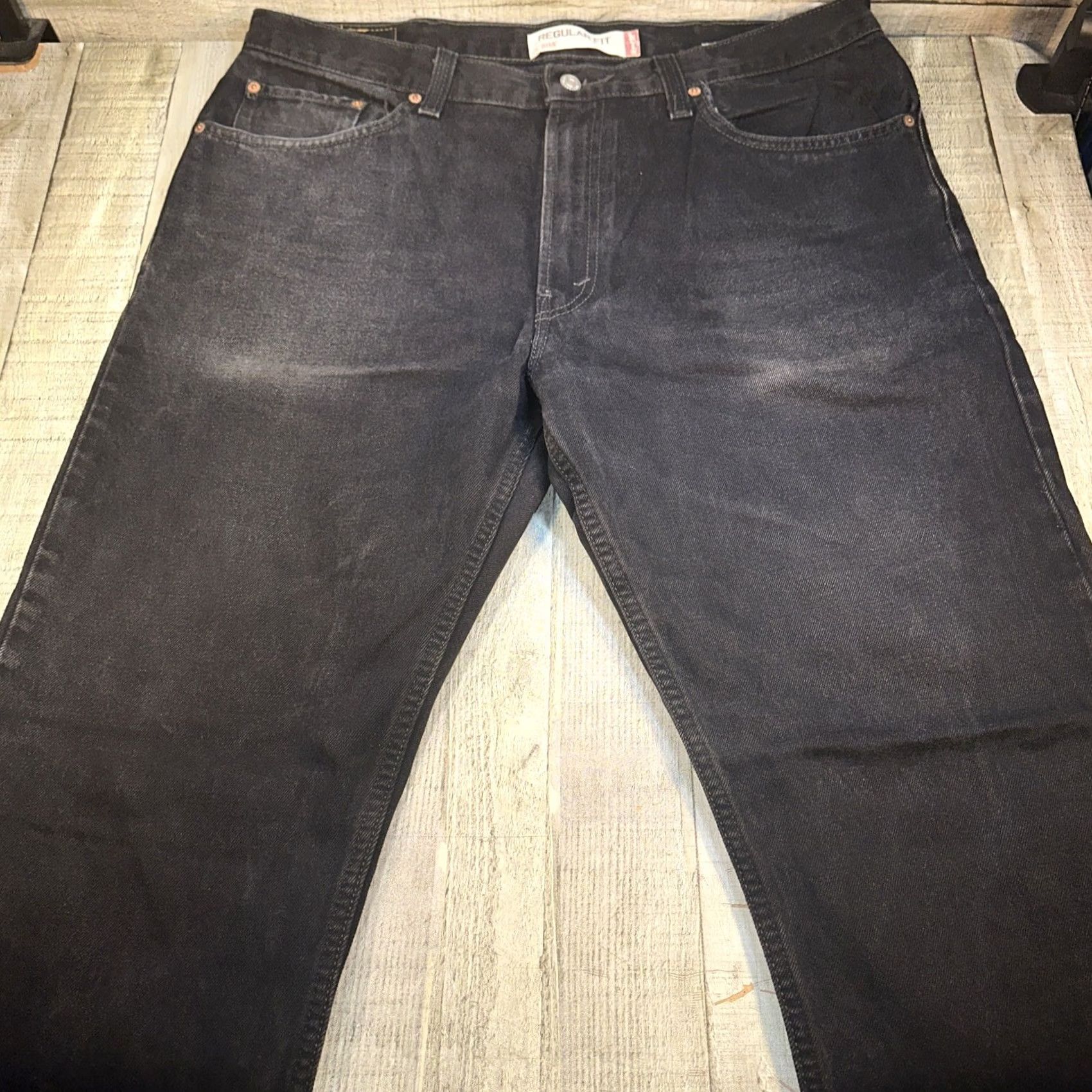 Levi's Levi's 505 Jeans Men 38x32 Black Light Wash Regular Straight Leg Logo 5-Pocket Jeans Mens Regular Mid Rise Denim Cotton Zip Closure - Vintage? No Size US 38 / EU 54 - 2 Thumbnail