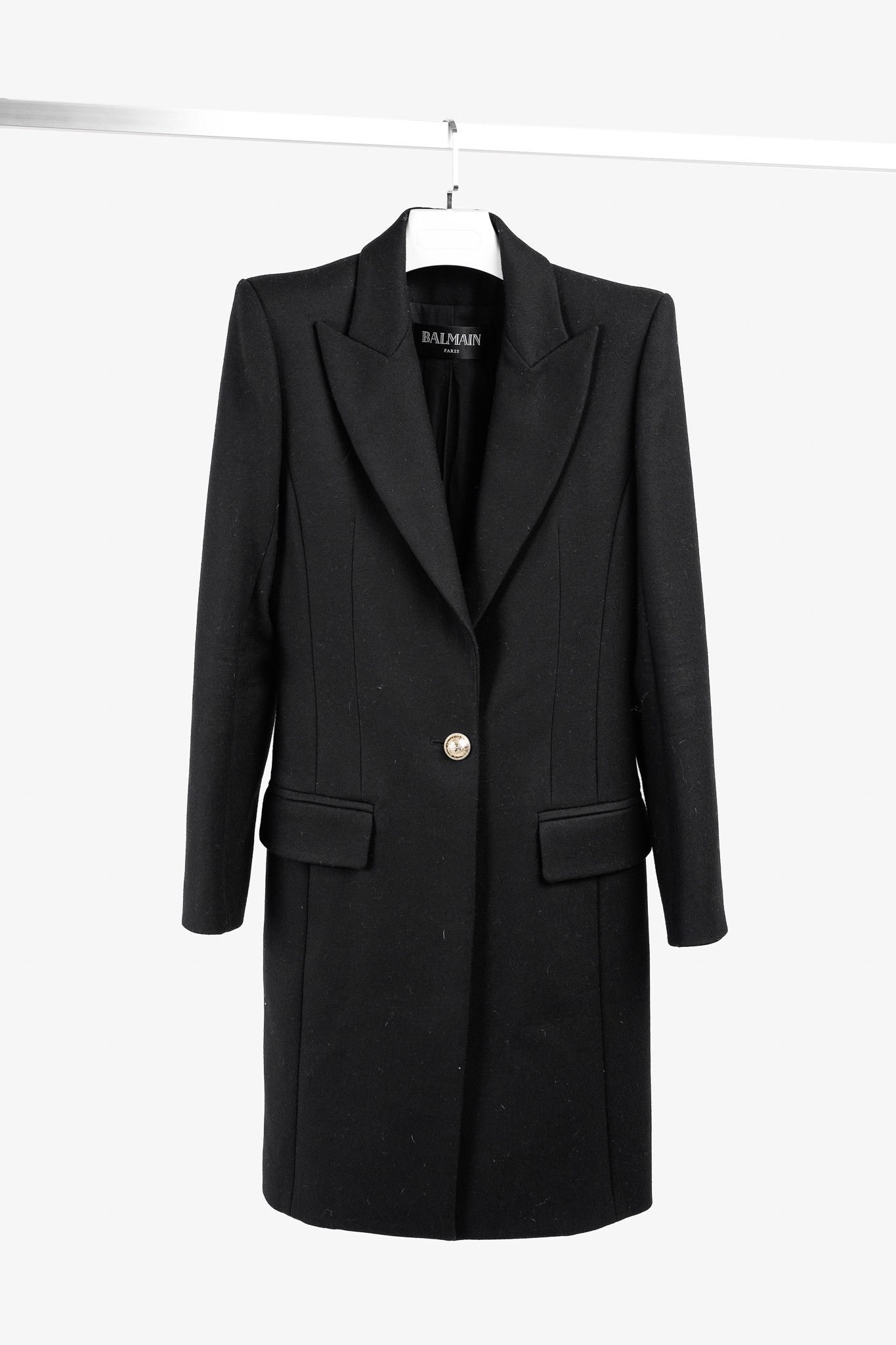 Balmain Balmain Golden Crest Button Black Wool Overcoat Size M / US 6-8 / IT 42-44 - 1 Thumbnail
