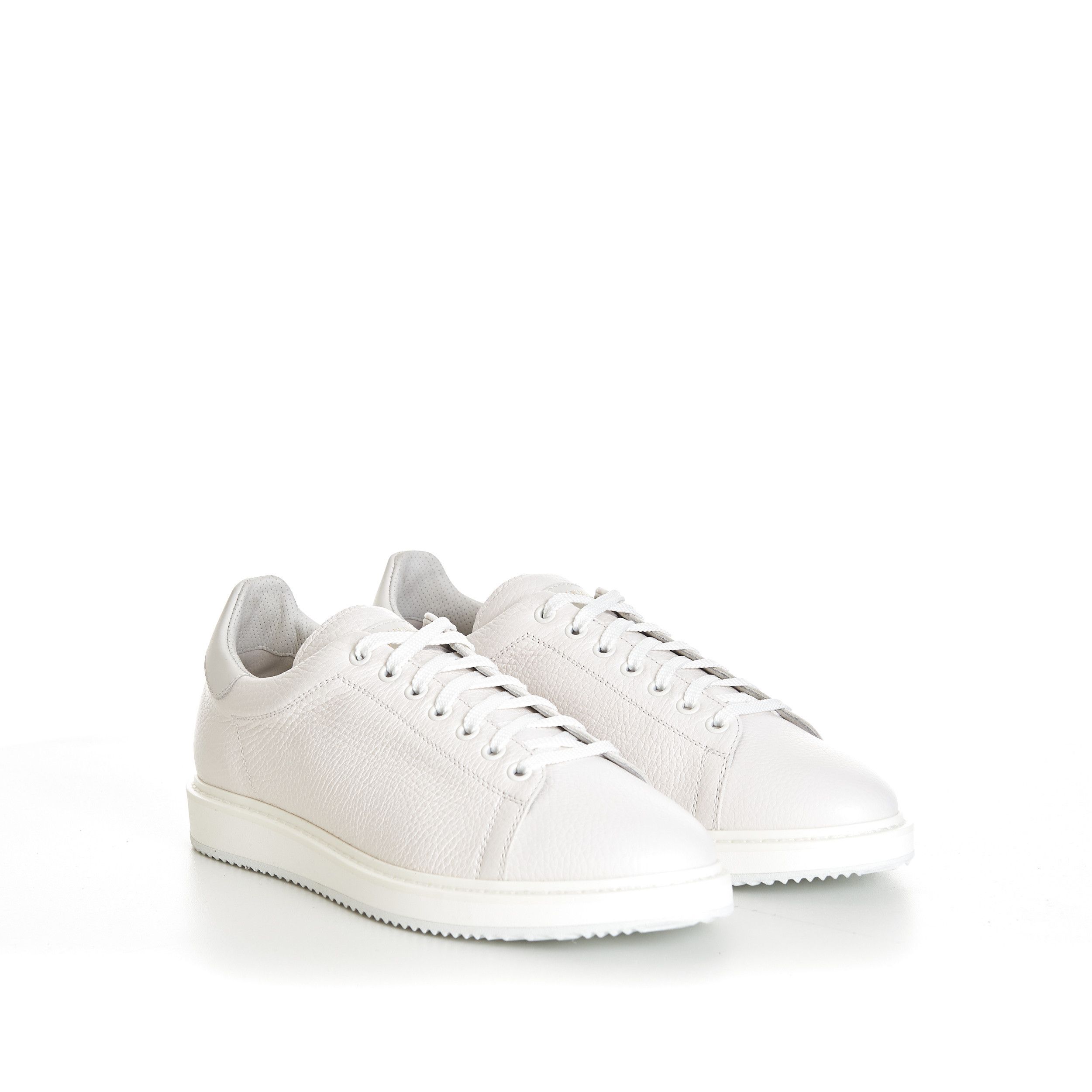 Brunello Cucinelli White Grained Calfskin Leather Low Top Sneakers Size US 6 / EU 39 - 1 Thumbnail