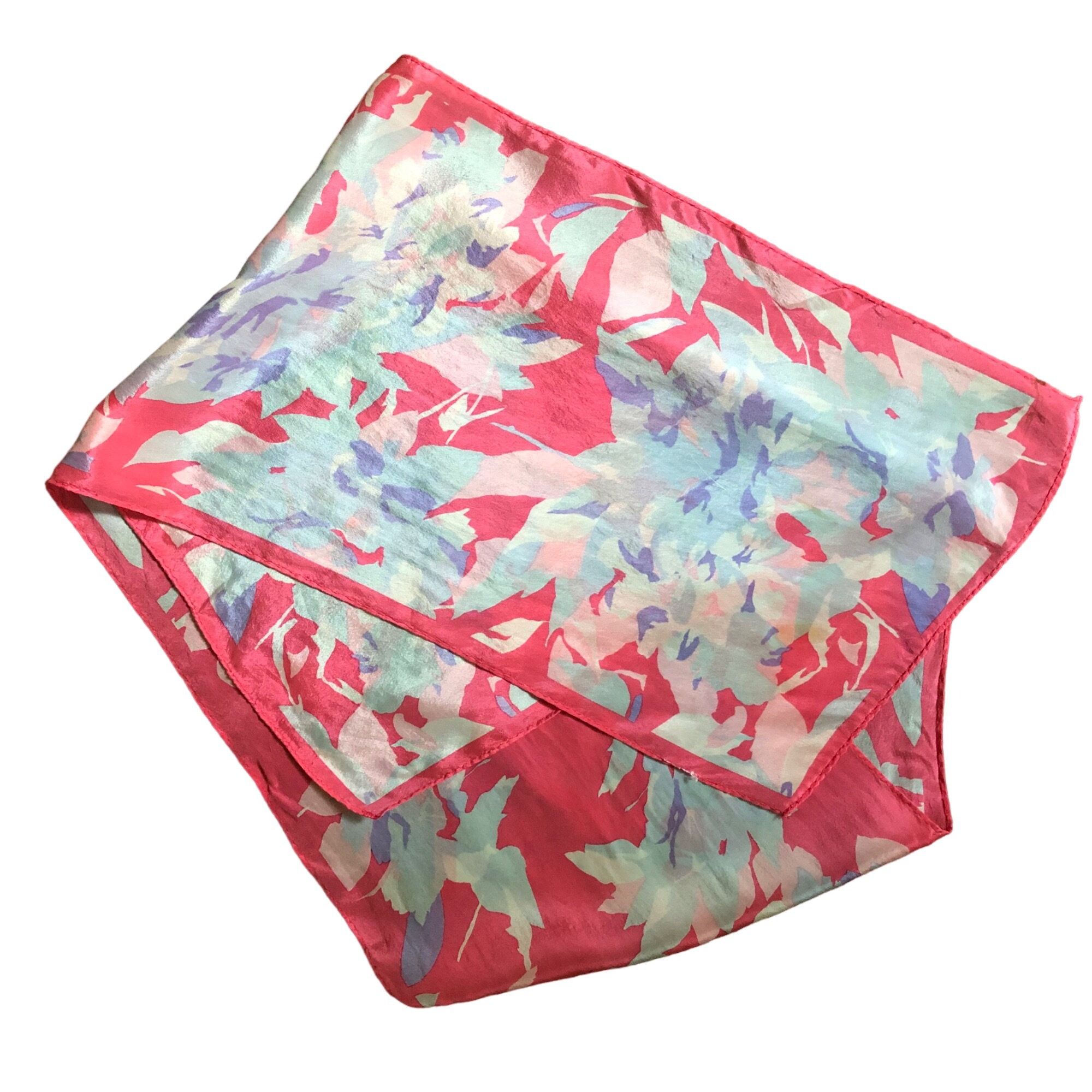 Vintage Vintage Novelty Floral Print Pink Vibrant Head Scarf Size ONE SIZE - 1 Thumbnail