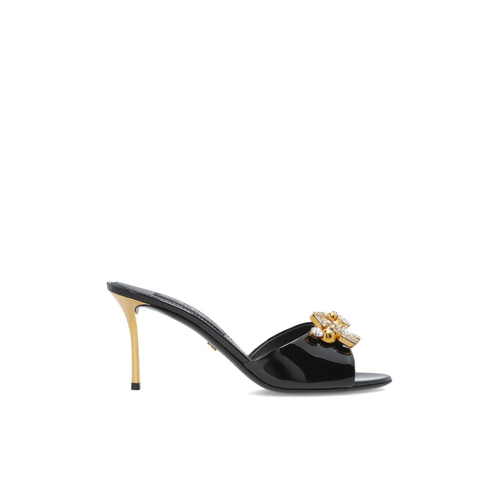 DOLCE&GABBANA Pearl Applique Black Leather 90mm Heel Mules N