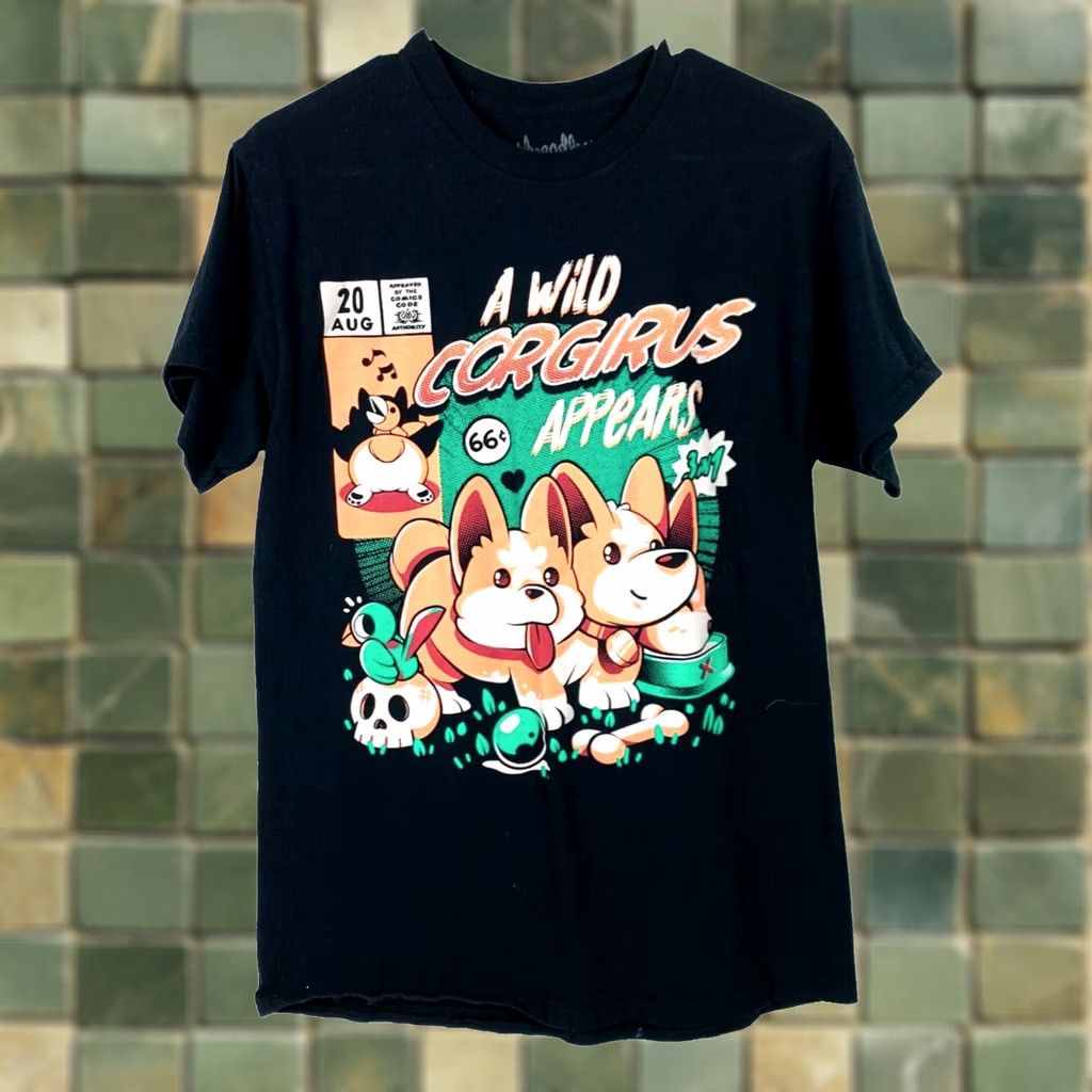 Threadless Threadless Ilustra A Wild Corgirus Appears Comic Graphic Black Tee T-Shirt Med Size M / US 6-8 / IT 42-44 - 1 Thumbnail