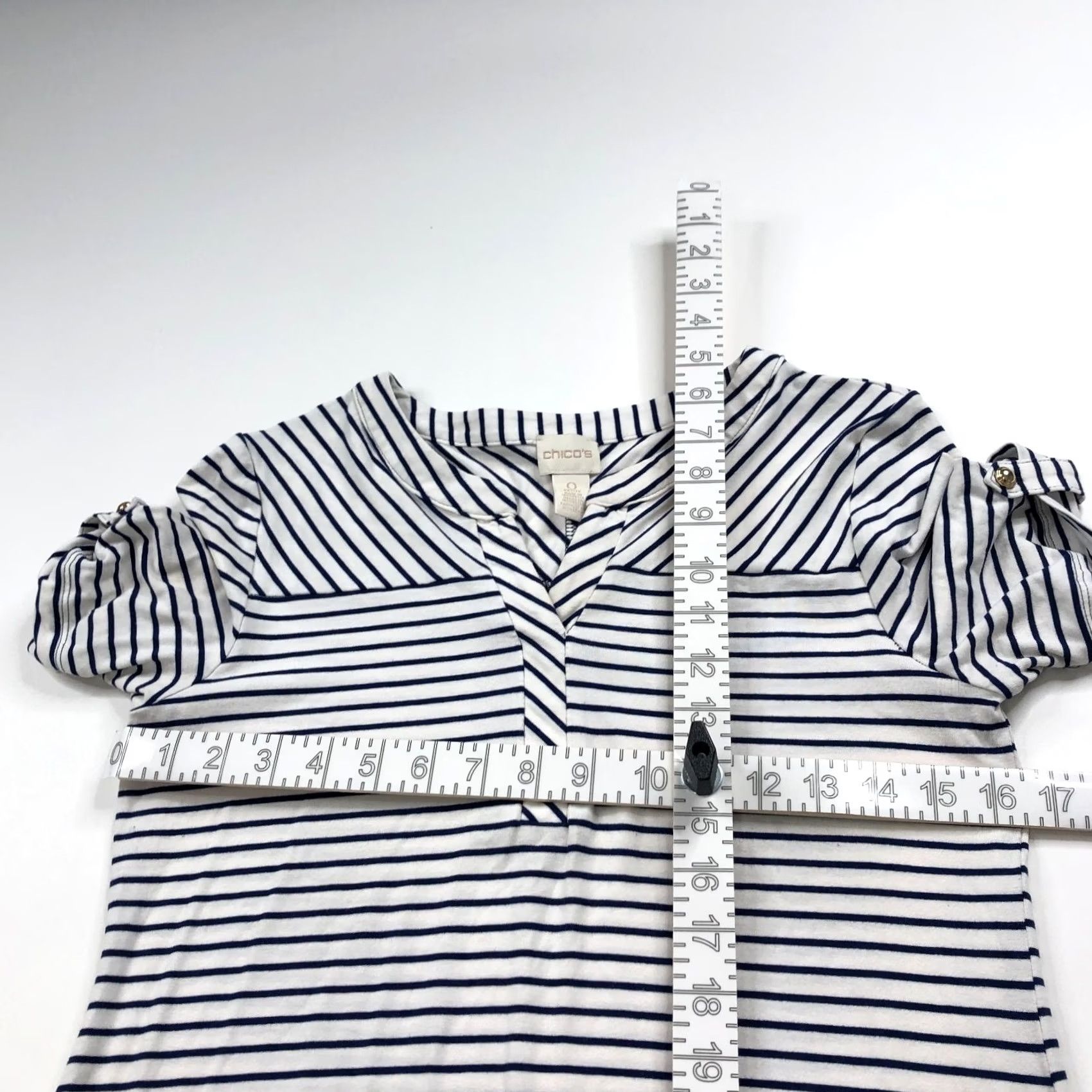 Vintage Chico's 0 Petite Women's Midi Shirt Dress Blue Striped Short Sleeve Pullover Round Neck Casual Dress Women XS- Petite 0P Women Size XS / US 0-2 / IT 36-38 - 7 Thumbnail