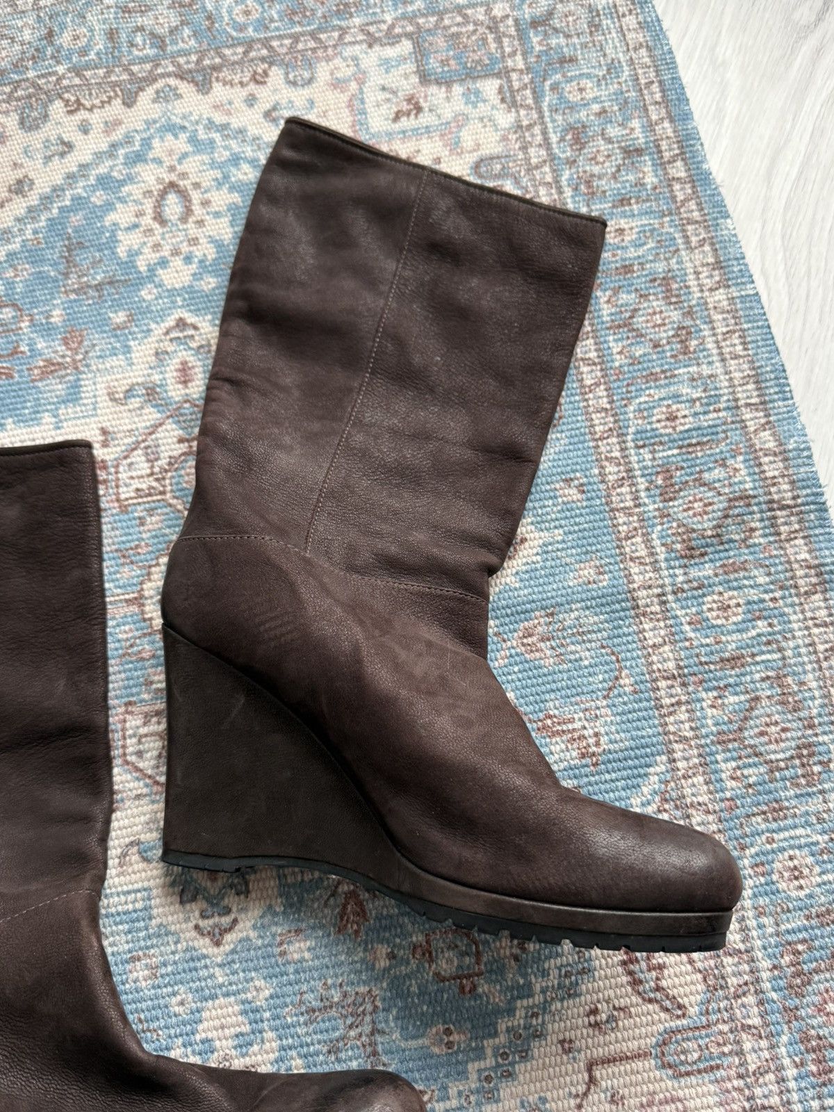 Prada Archive Prada 2000s Leather Knee Wedge Dark Brown Boots Sz41 Size US 11 / IT 41 - 4 Thumbnail