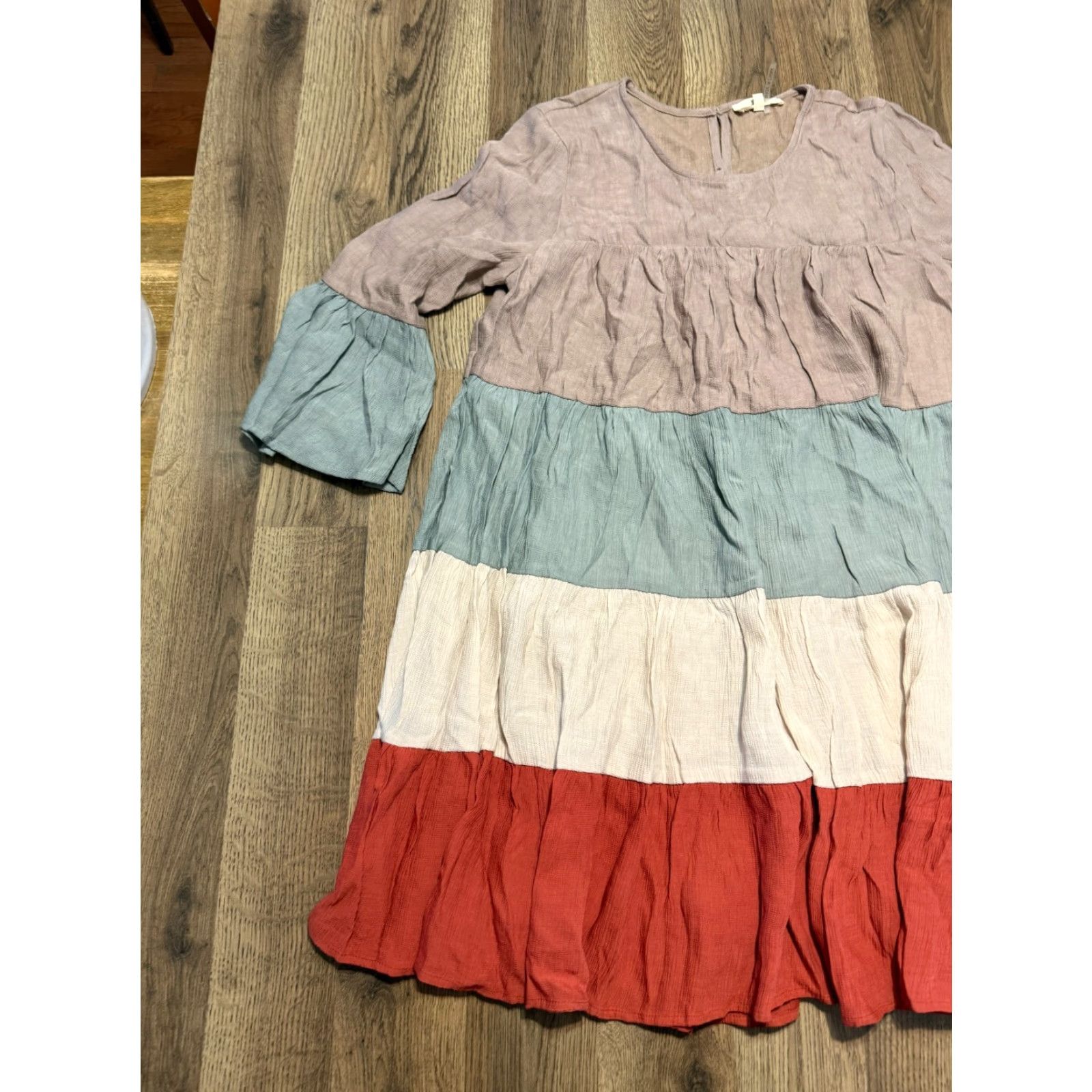 Bell Entro Dress Women's Size Small Gray Orange Bell Sleeve Crew Neck Color Block Dress Size S / US 4 / IT 40 - 4 Thumbnail