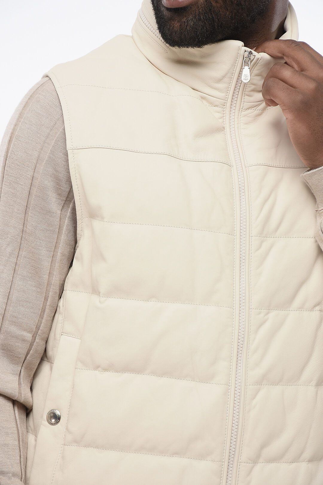 Brunello Cucinelli og1mm0725 Leather Vest in Beige Size US XS / EU 42 / 0 - 3 Thumbnail