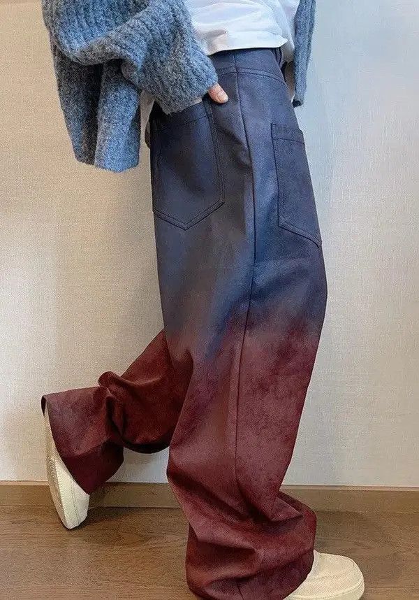 VIBE Avant garde reverse front washed pu leather gradient pants Size US 32 / EU 48 - 2 Thumbnail