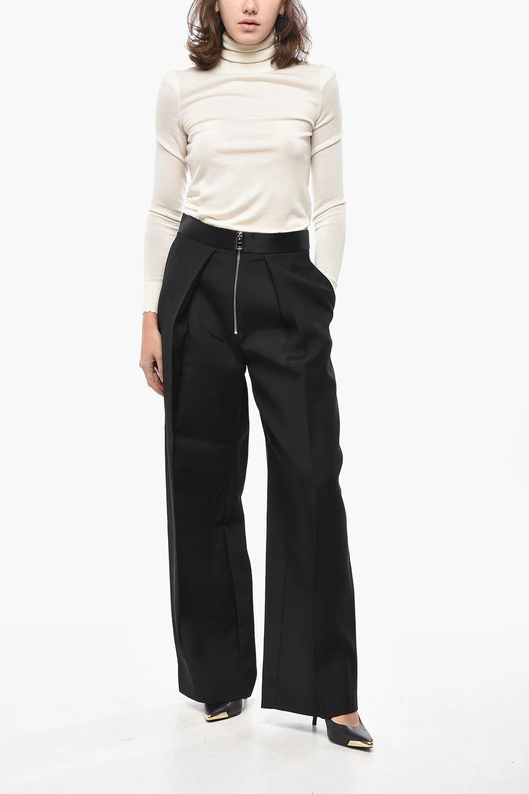 KHAITE og1mm0426 Single-Pleat Palazzo Pant in Black Size 32" / US 10 / IT 46 - 4 Thumbnail