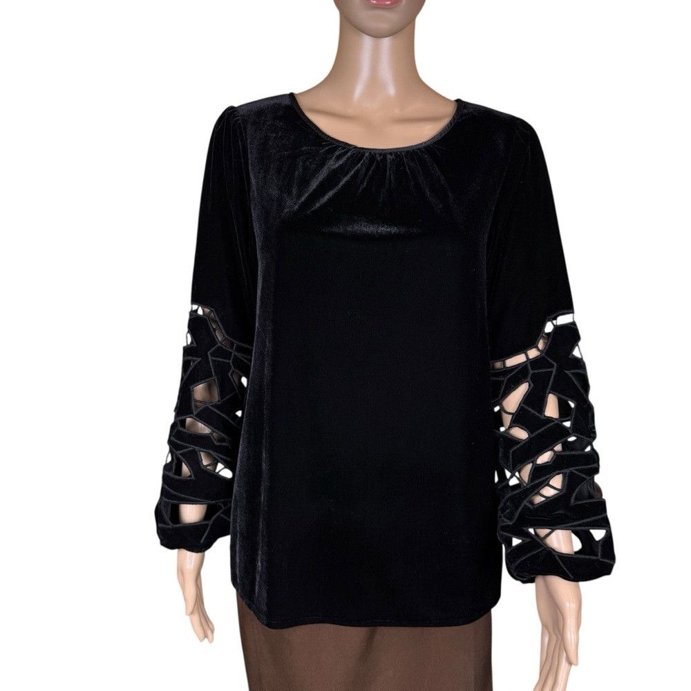 Joie JOIE Black Velvet Long Sleeve Cut Outs Scoop Blouse Size M Size M / US 6-8 / IT 42-44 - 1 Thumbnail
