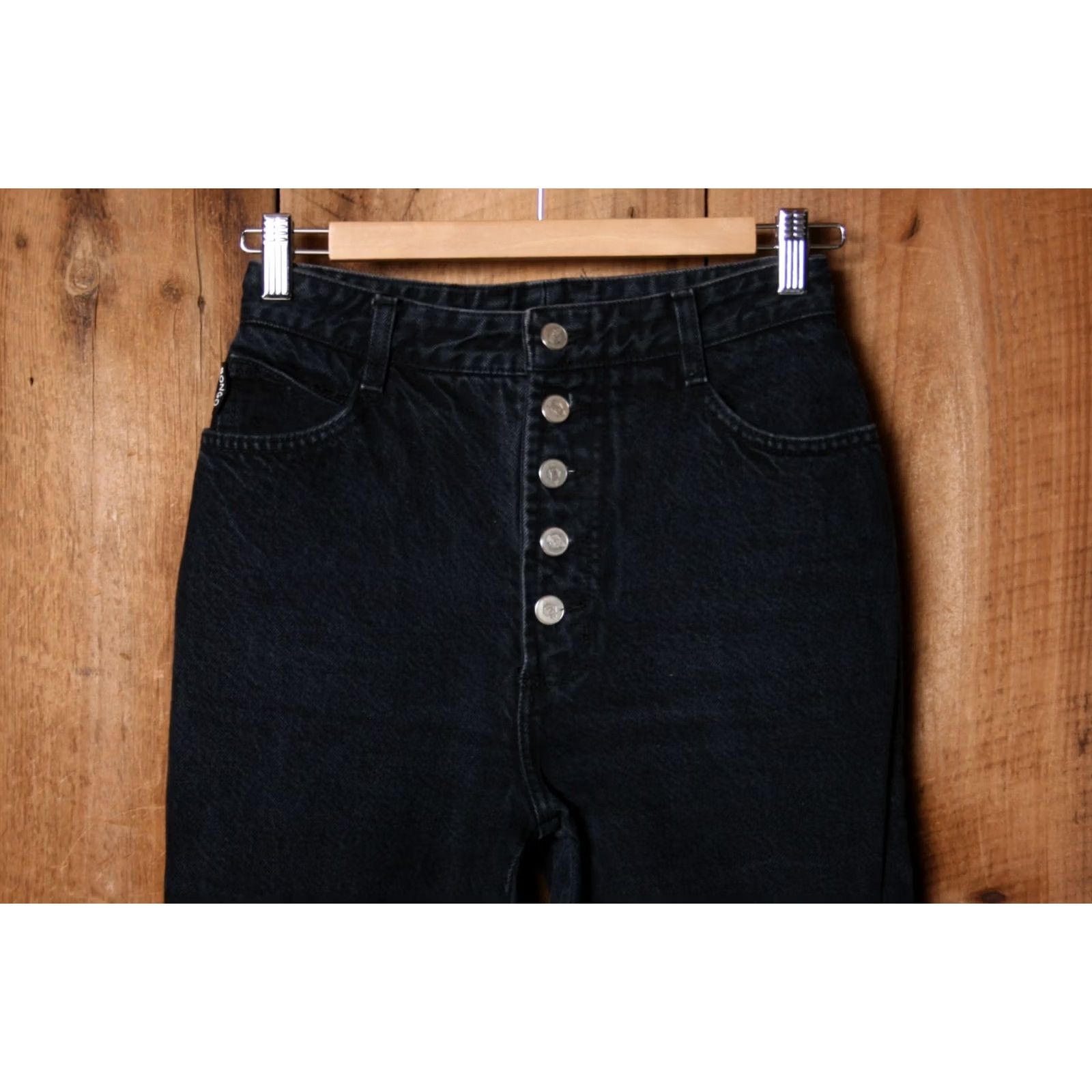 Vintage VINTAGE Bongo Jeans Women 25x29 Black Button Fly High Waisted Tapered 29 Inseam 100% Cotton Denim Boys? Size 42" / US 20 - 2 Thumbnail