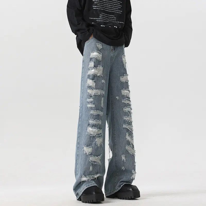 Japanese Brand × Jean Retro loose wide leg fringed ripped jeans Size US 30 / EU 46 - 2 Thumbnail
