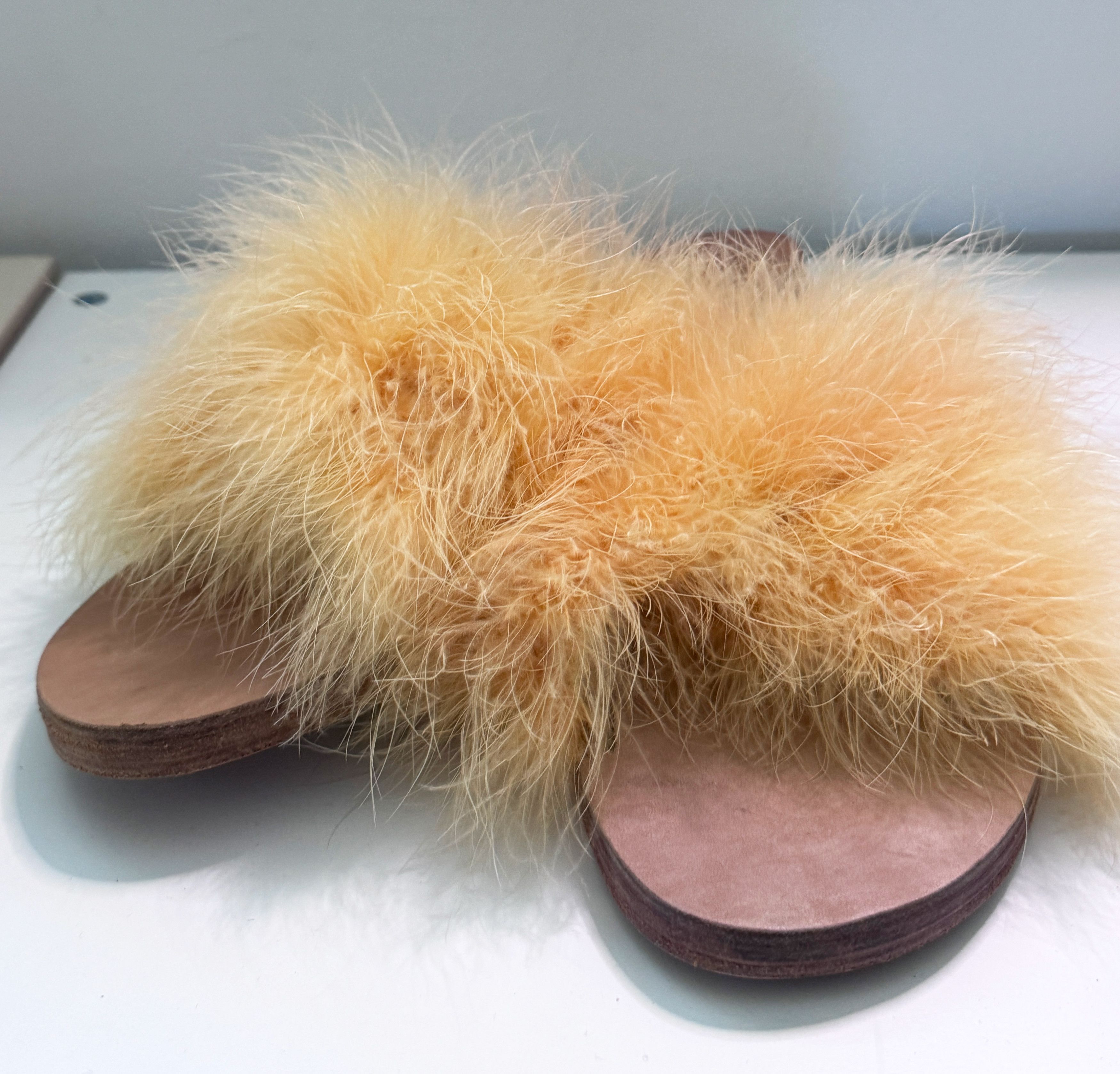 Brother Vellies Brother Vellies Lamu Marabou Sandals Yellow EU 40 US 10 Size US 10 / IT 40 - 2 Thumbnail