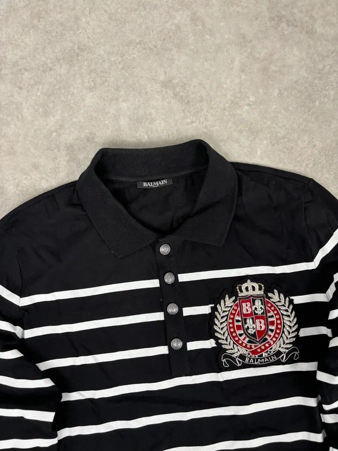 Balmain AW2018 Balmain Black Cotton Striped Polo Sweater Size US M / EU 48-50 / 2 - 4 Thumbnail
