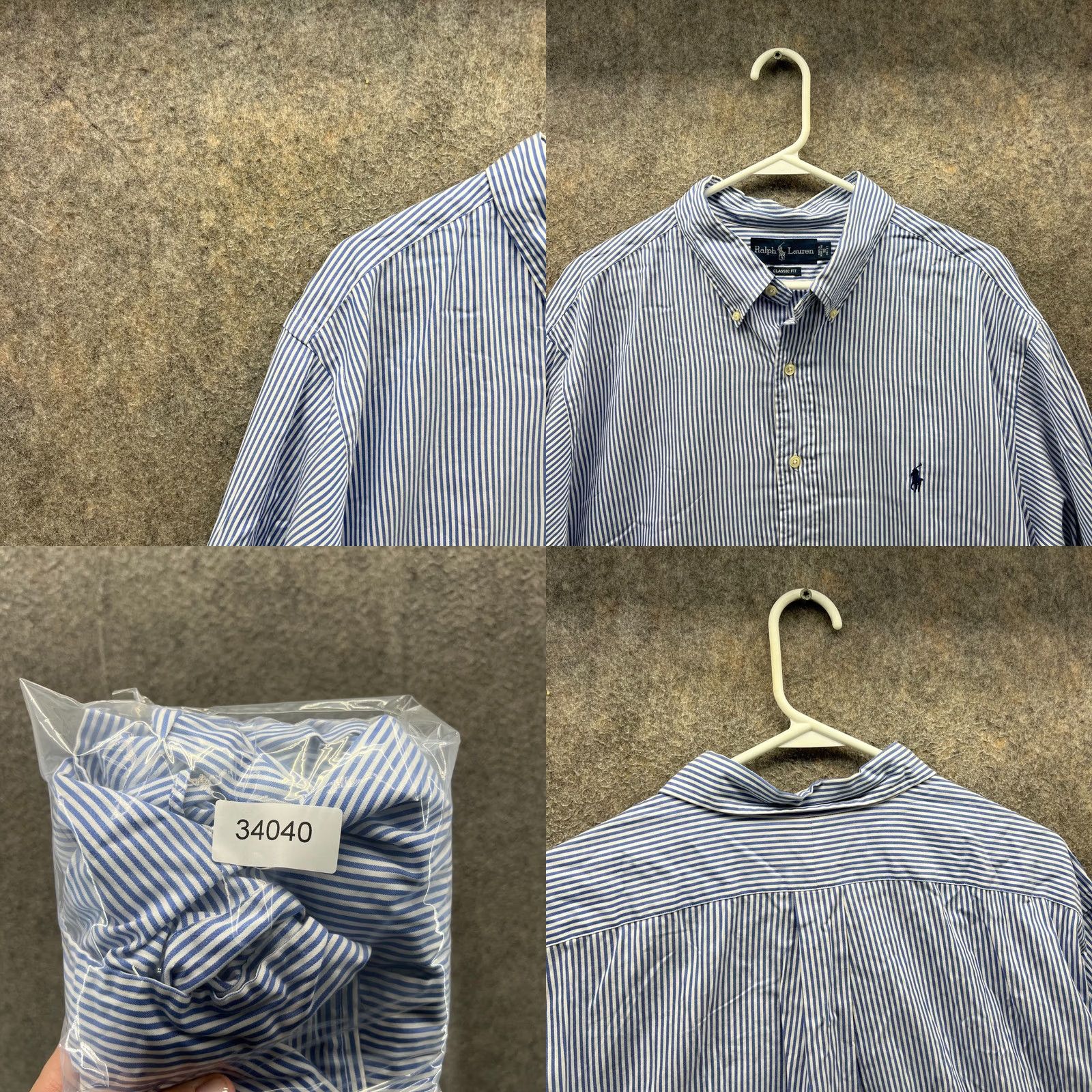 Polo Ralph Lauren VINTAGE Polo Ralph Lauren Shirt Mens 18 Blue Button Down OCBD Striped Classic Fit Casual Formal 56in Chest Men Shadows of Time Size US XXL / EU 58 / 5 - 8 Thumbnail