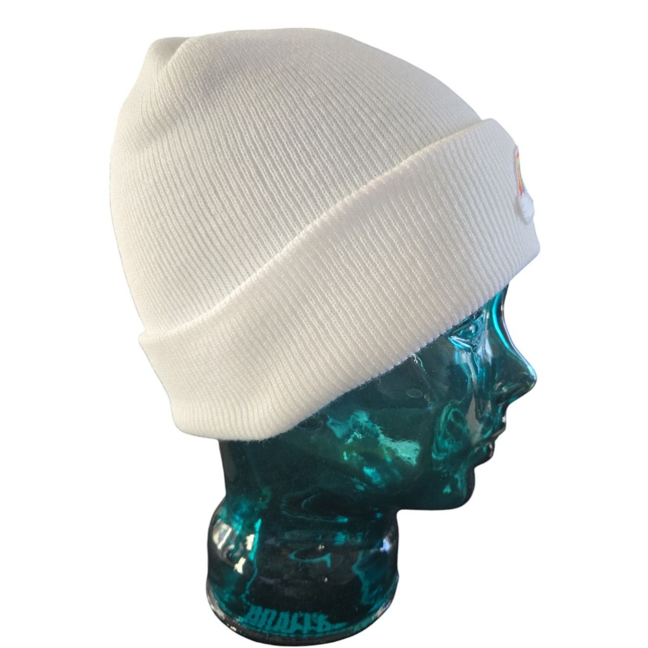 Other White Beanie with Rainbow and Puffy Clouds Patch | Size OS Size ONE SIZE - 4 Thumbnail