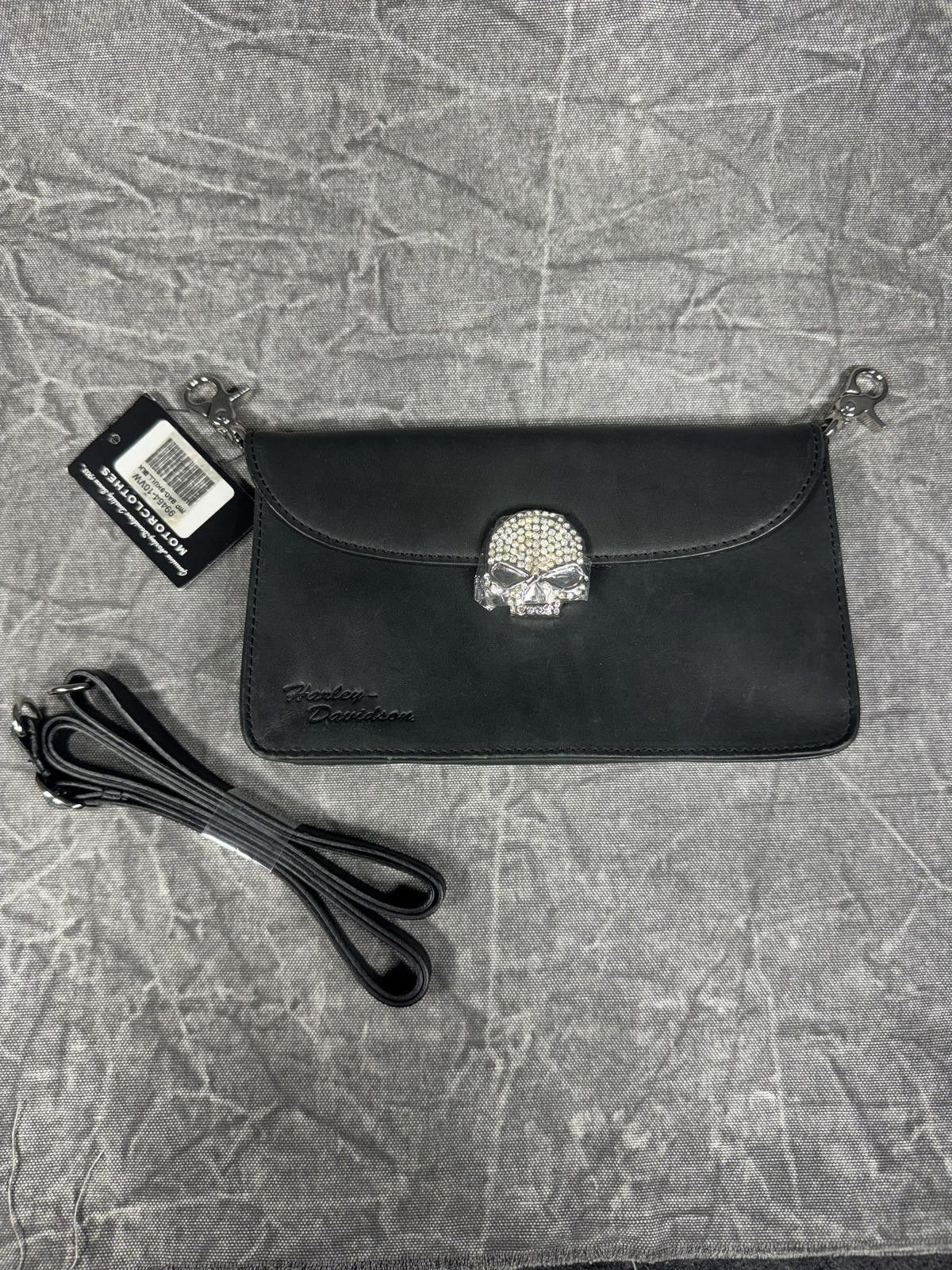 Harley Davidson Harley Davidson Black Leather Rhinestone Skull Crossbody NEW Size ONE SIZE - 1 Thumbnail