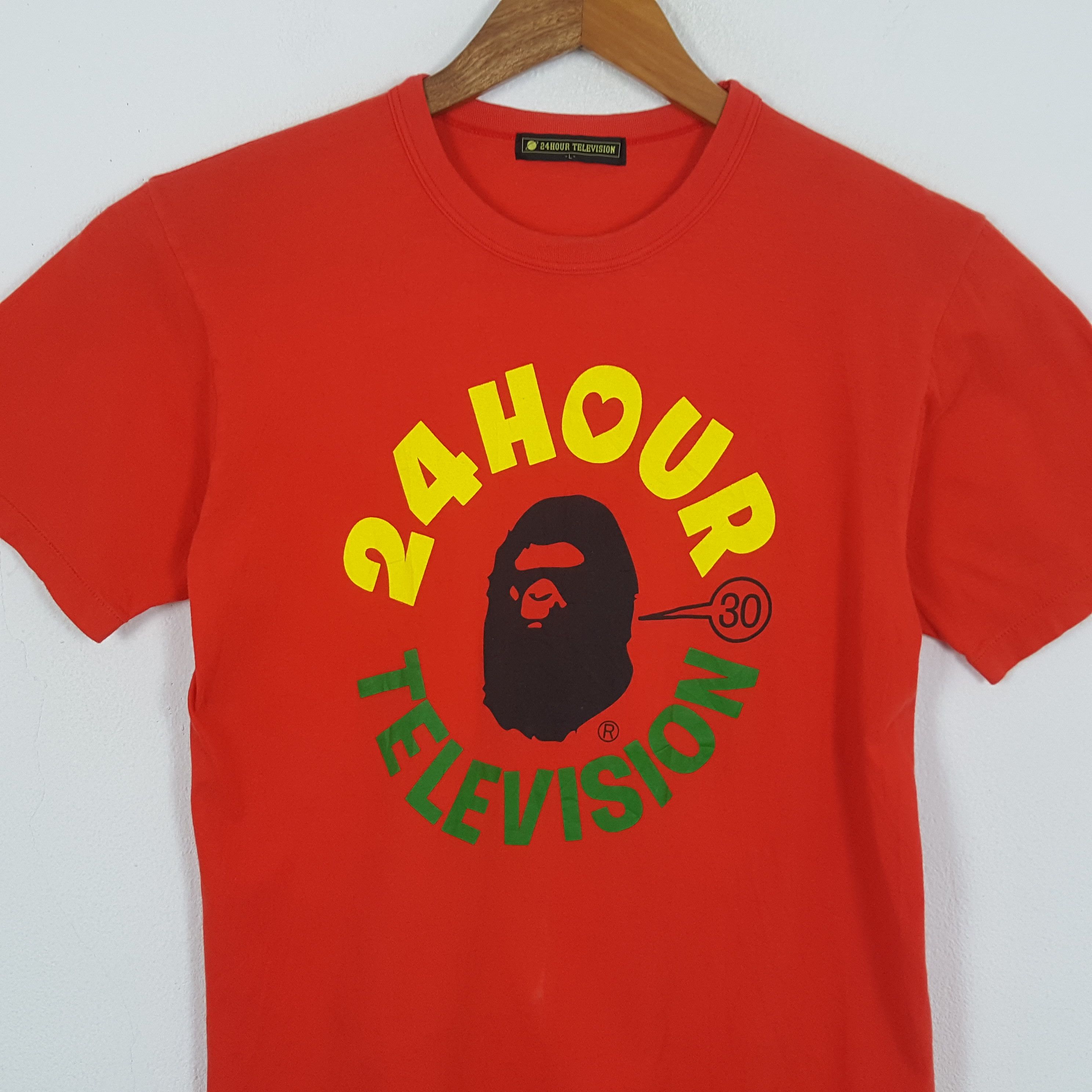 Japanese Brand × Vintage Vintage 24 HOUR TELEVISON x BAPE Brand Style T-Shirts Size US M / EU 48-50 / 2 - 2 Thumbnail