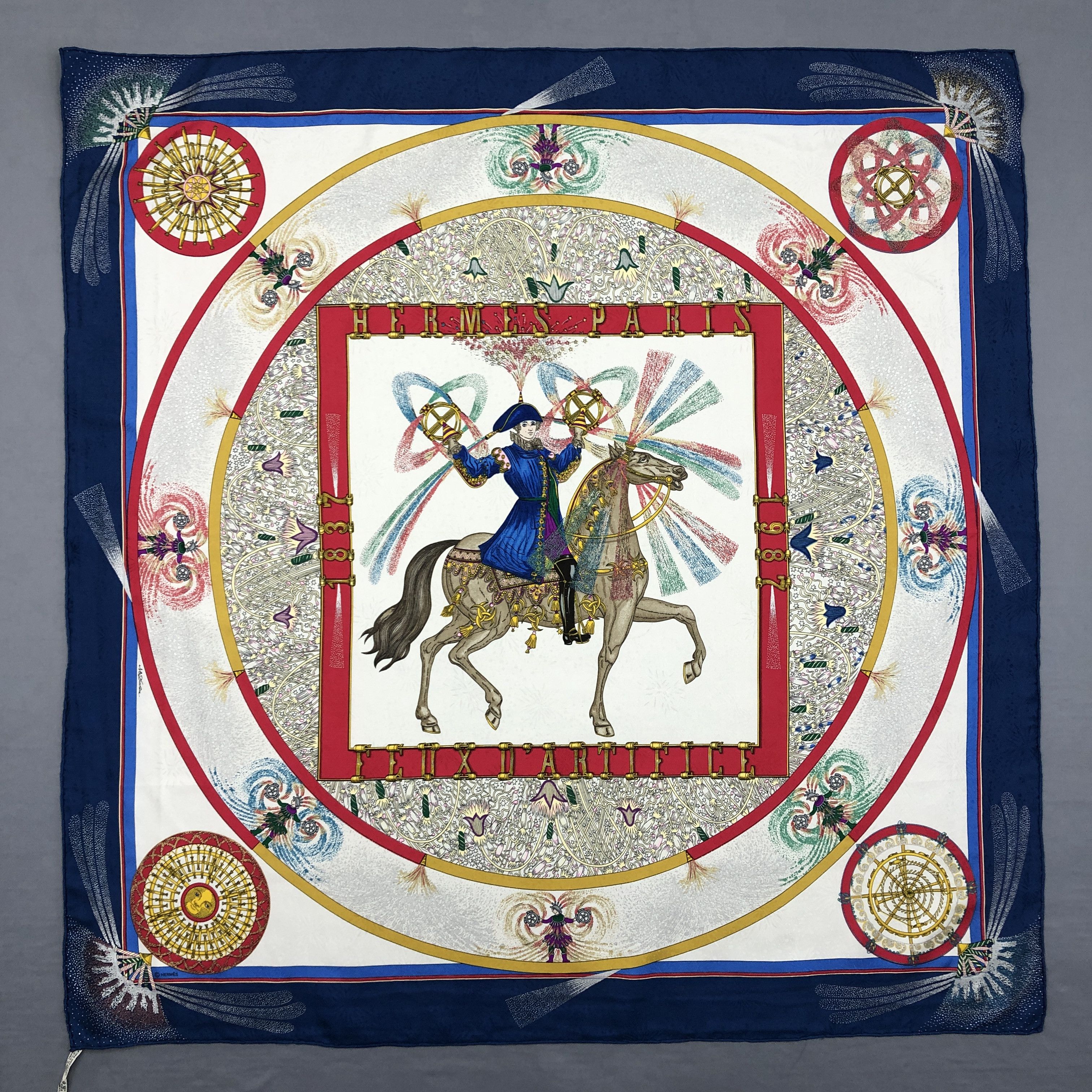 Vintage Hermes Paris SILK Scarf Feux D'Artifice Stole Wraps