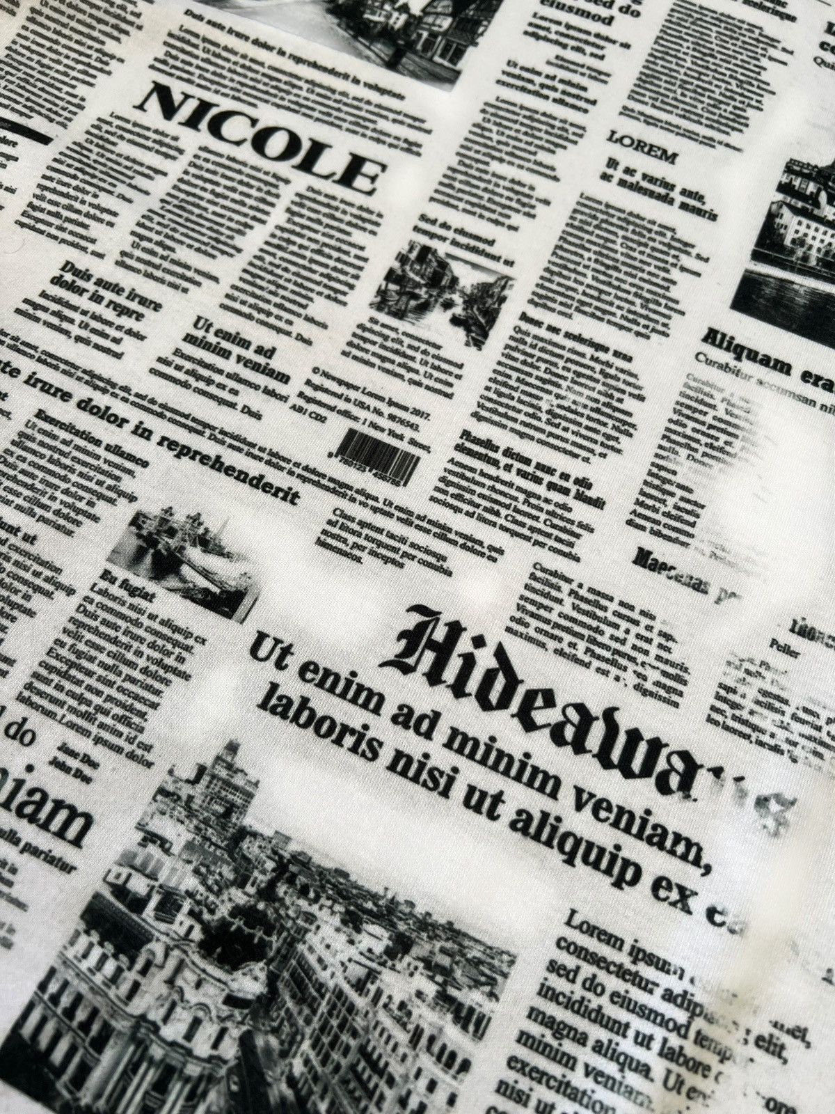 HIDEAWAYS × Japanese Brand × Nicole Club Hideaways Nicole Newspaper Print T-shirt Galliano Size US M / EU 48-50 / 2 - 7 Thumbnail