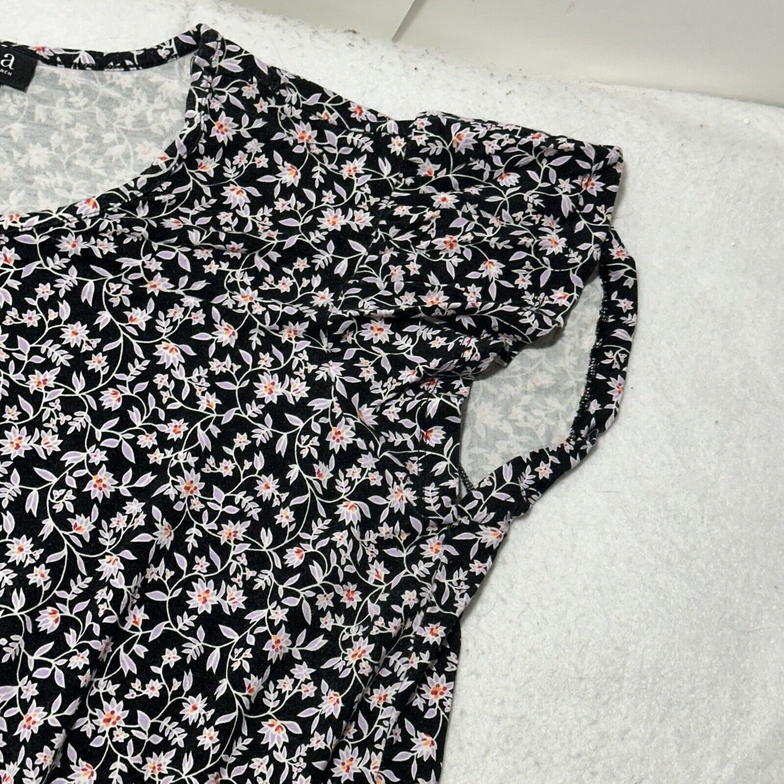 Other A.N.A XL Cap Sleeve Black Purple Floral Dress Pullover Size XL / US 12-14 / IT 48-50 - 5 Thumbnail