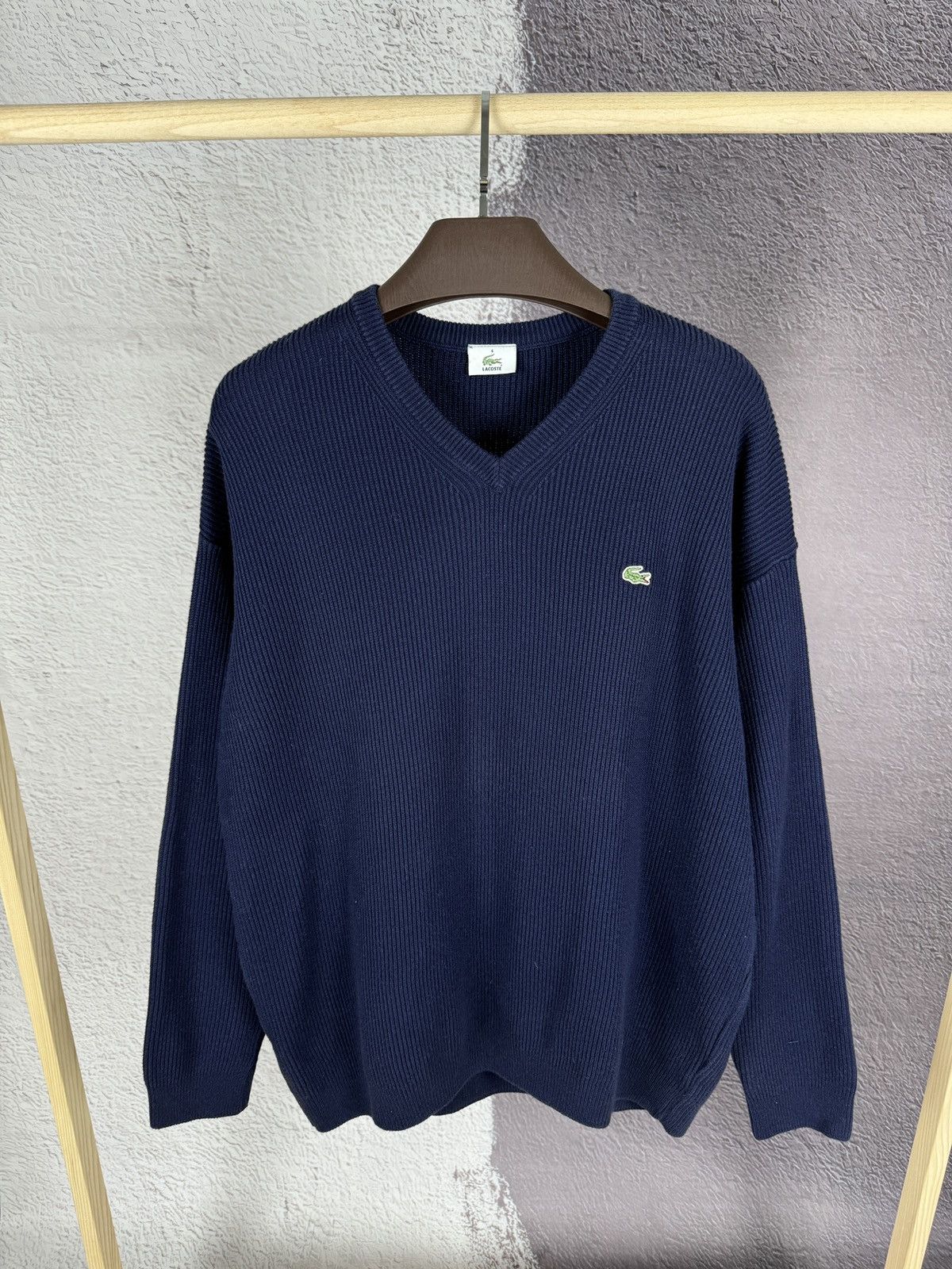 Lacoste × Vintage Lacoste vintage v-neck ribbed sweater pullover Size US XL / EU 56 / 4 - 1 Thumbnail