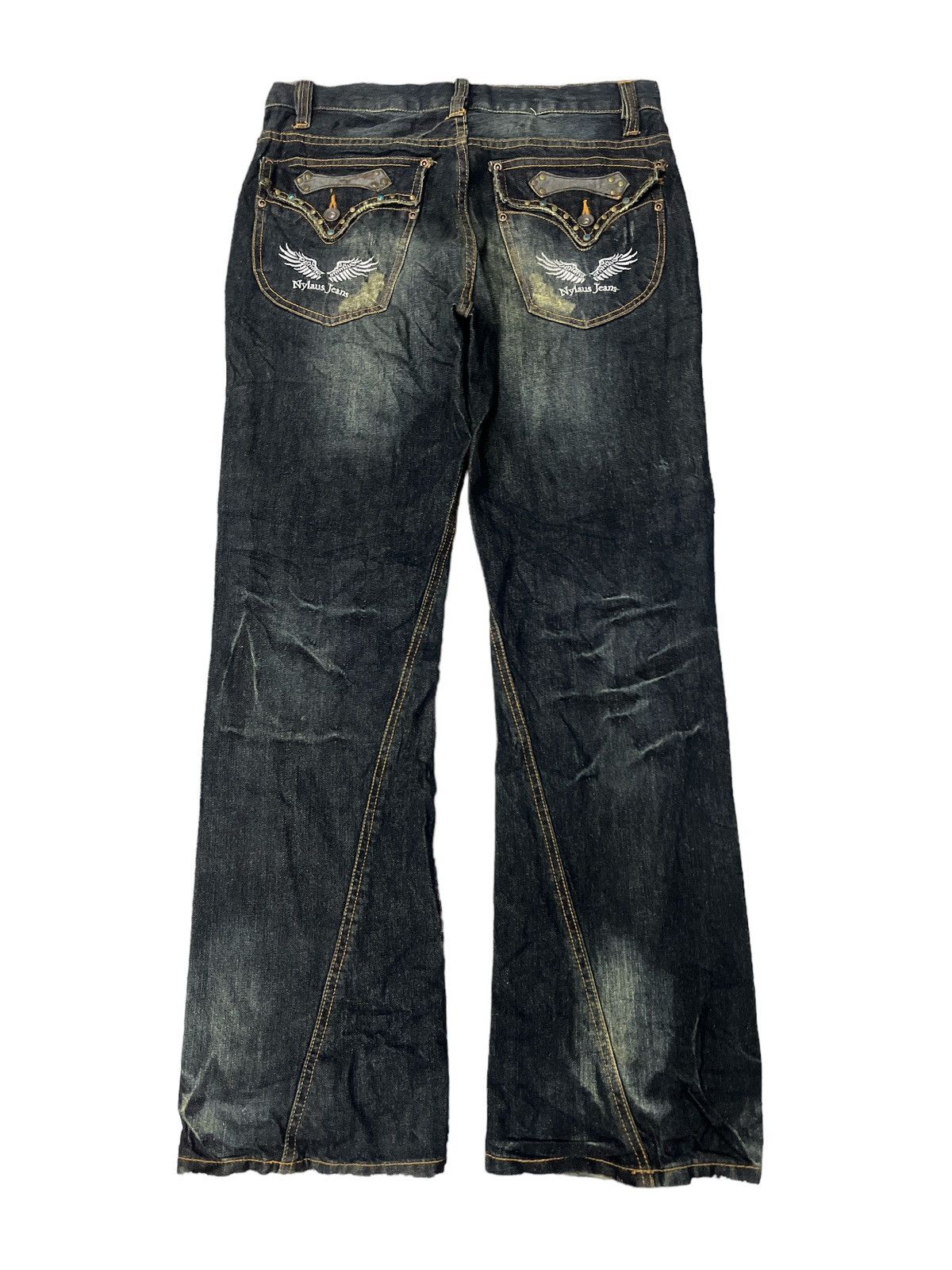 Japanese Brand FLARED💥NYLAUS RIPPED TWIST DISTRESSED DENIM PANT Size US 31 - 6 Thumbnail
