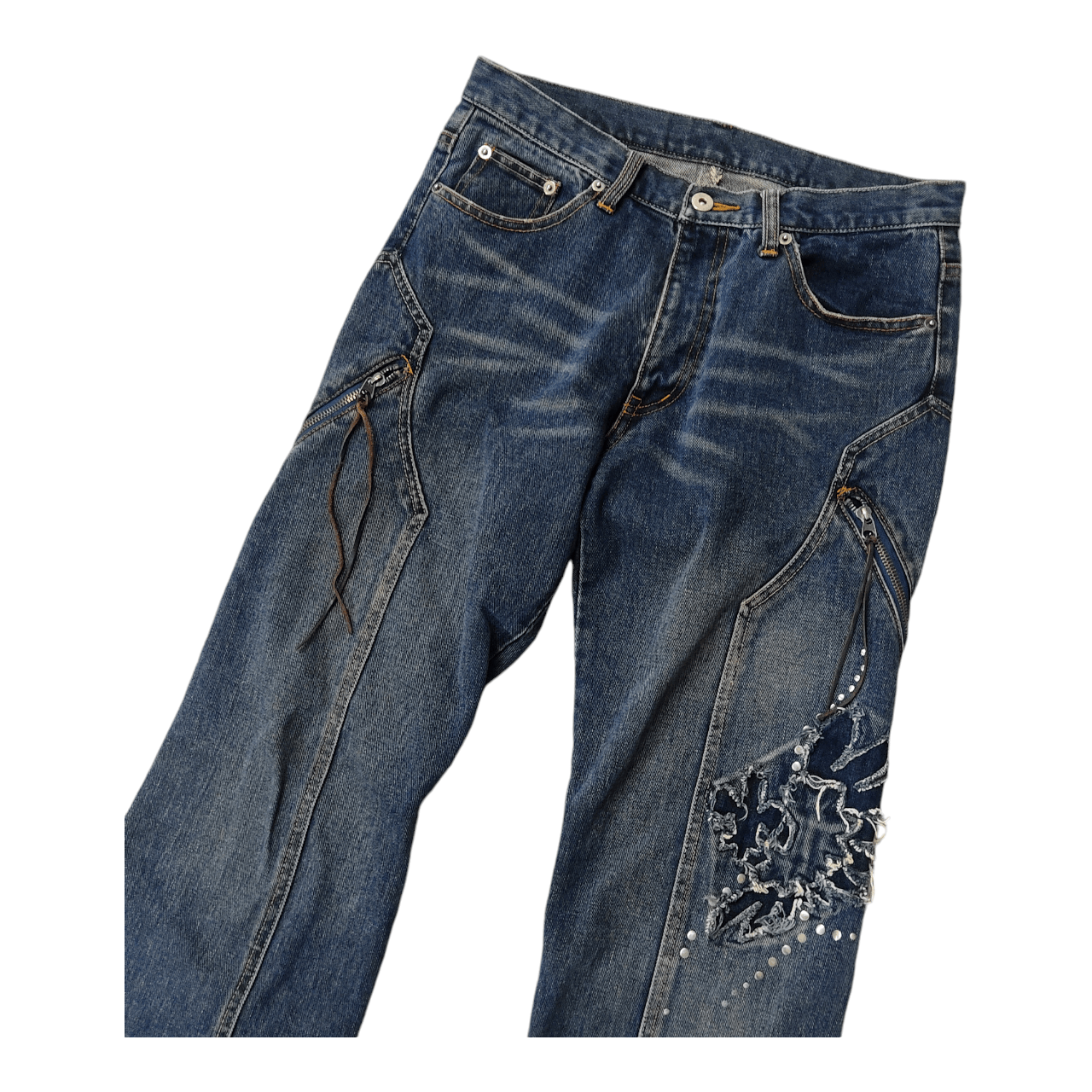 Beauty Beast CUSTOM CULTURE Patchwork Flare Denim Pants Size US 31 - 3 Thumbnail