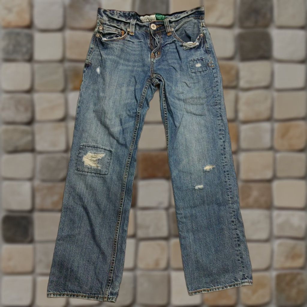 Aeropostale VINTAGE Aeropostale Essex Straight Leg Button Fly Distressed Jeans 29 x 30 Denim Blue 90s Mens Jeans Size US 29 - 1 Thumbnail