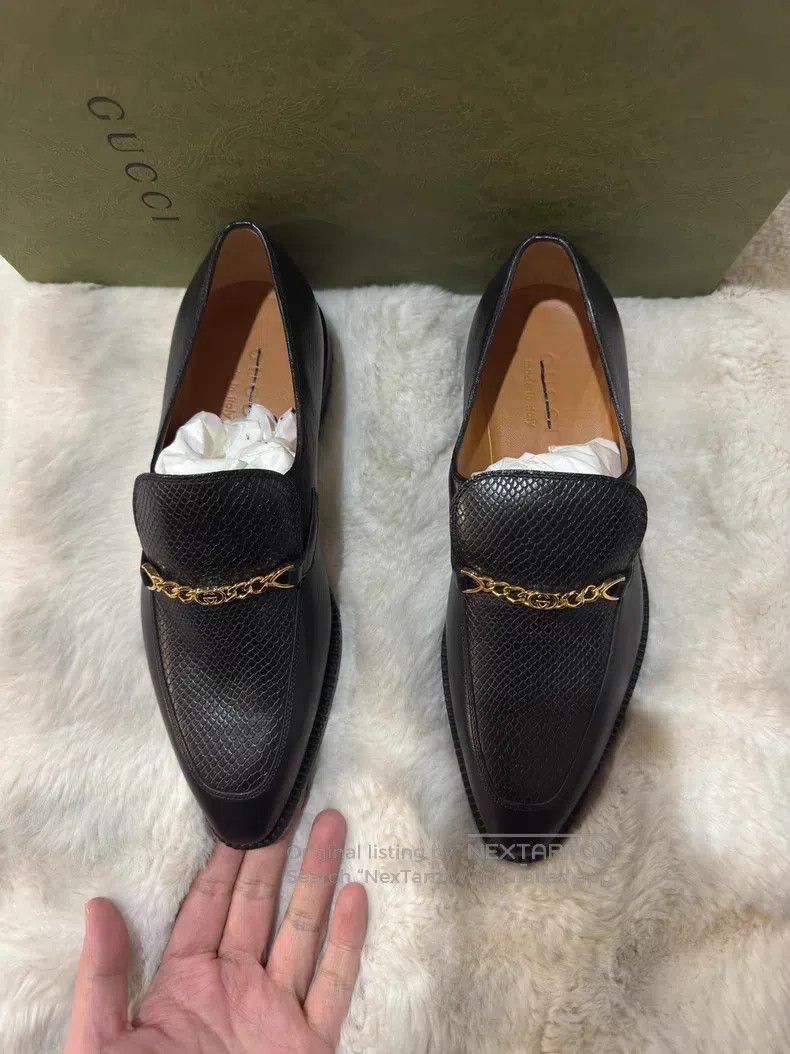 Gucci Guicci Embossed Chain Loafers Leather Shoes Size US 6 / EU 39 - 3 Thumbnail