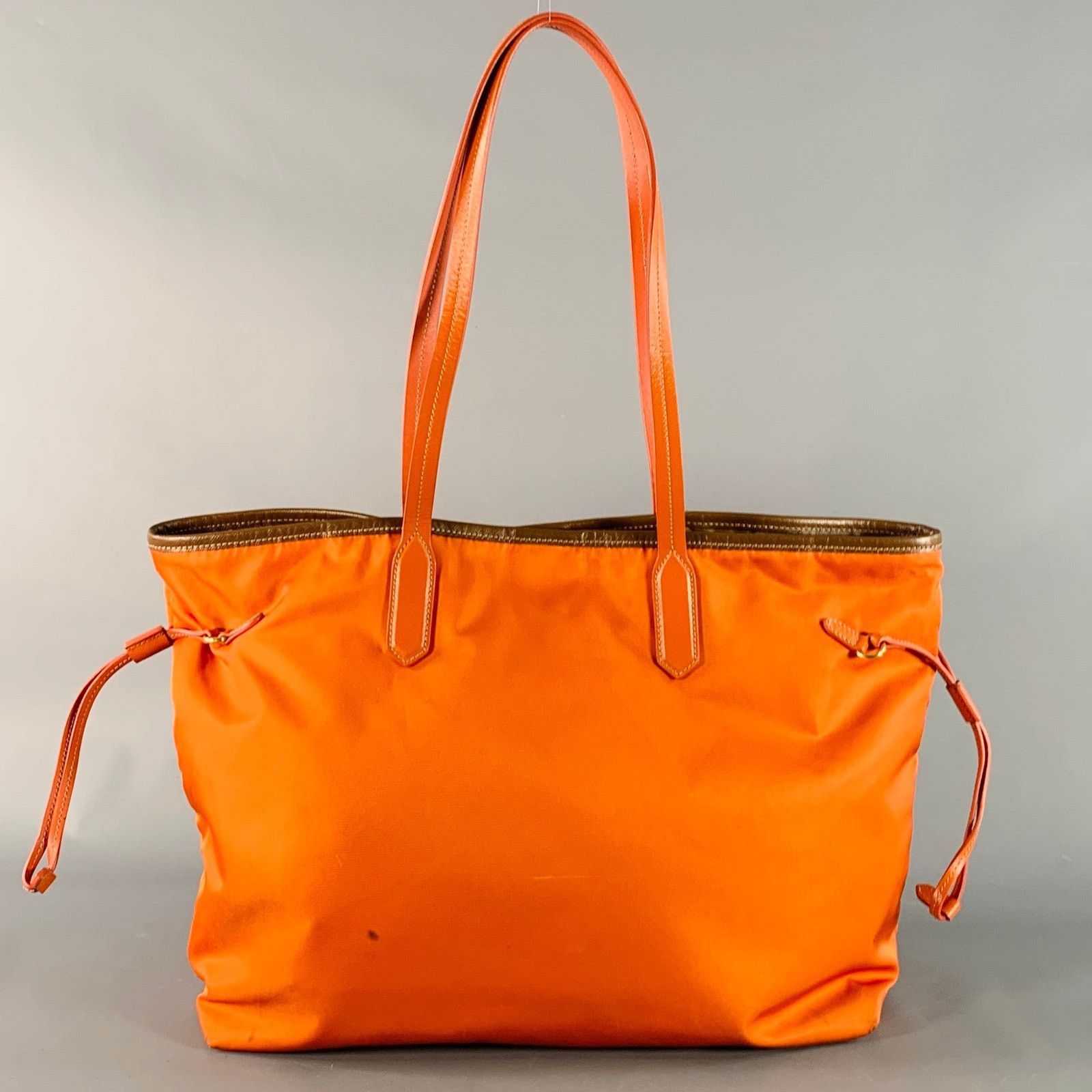 Prada PRADA Orange Gold Saffiano Nylon Leather Trim Tote Handbag Size ONE SIZE - 4 Thumbnail