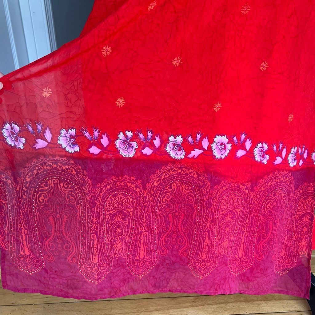 Vintage A Wild Thyme Vintage Sheer Patterned Boho Overlay Maxi Dress Red Boho, Women’s 6 Size M / US 6-8 / IT 42-44 - 4 Thumbnail