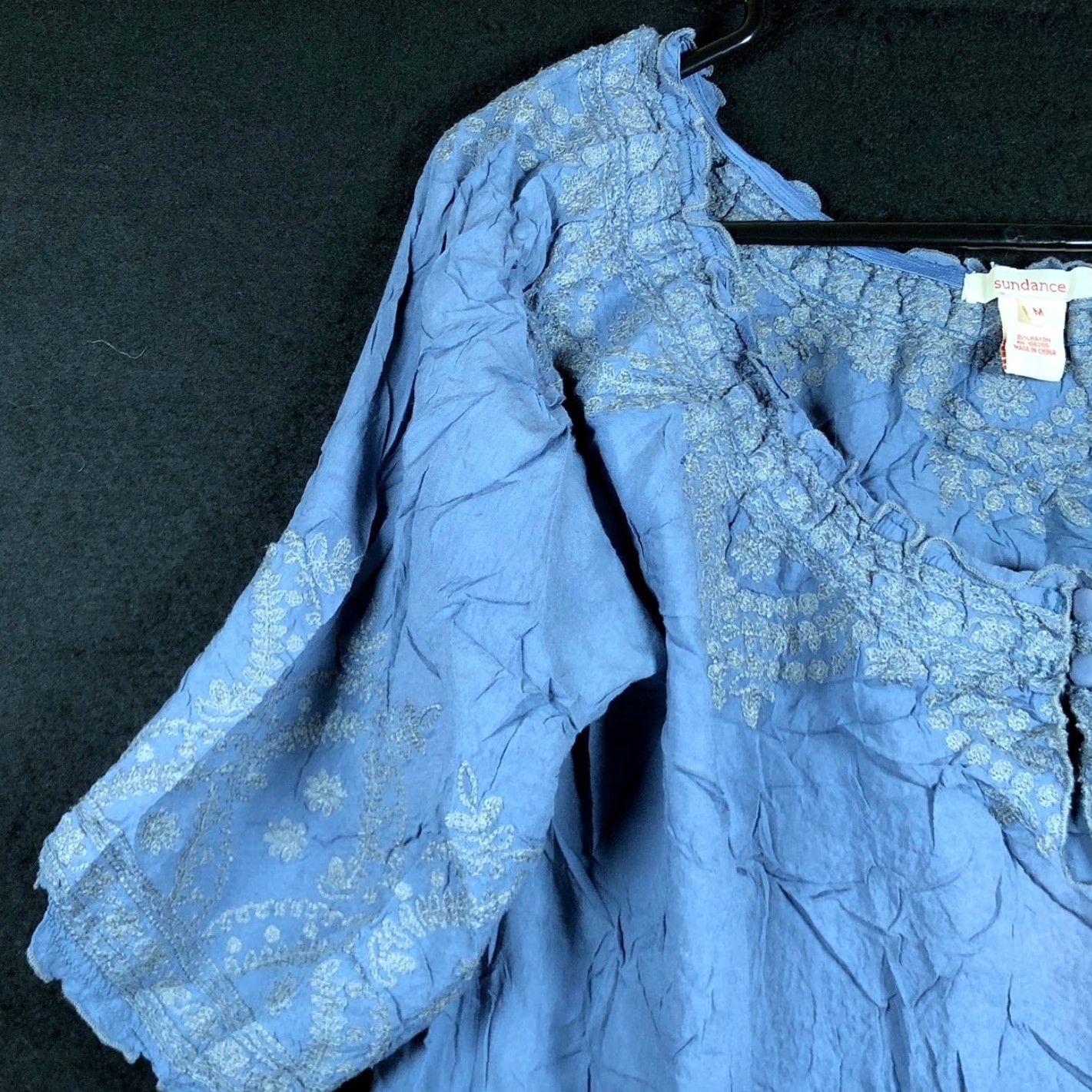 Vintage Sundance Blouse Blue Short Sleeve 100% Rayon Tunic M Womens Front Scoop Neck Casual Workwear Boho Size M / US 6-8 / IT 42-44 - 4 Thumbnail