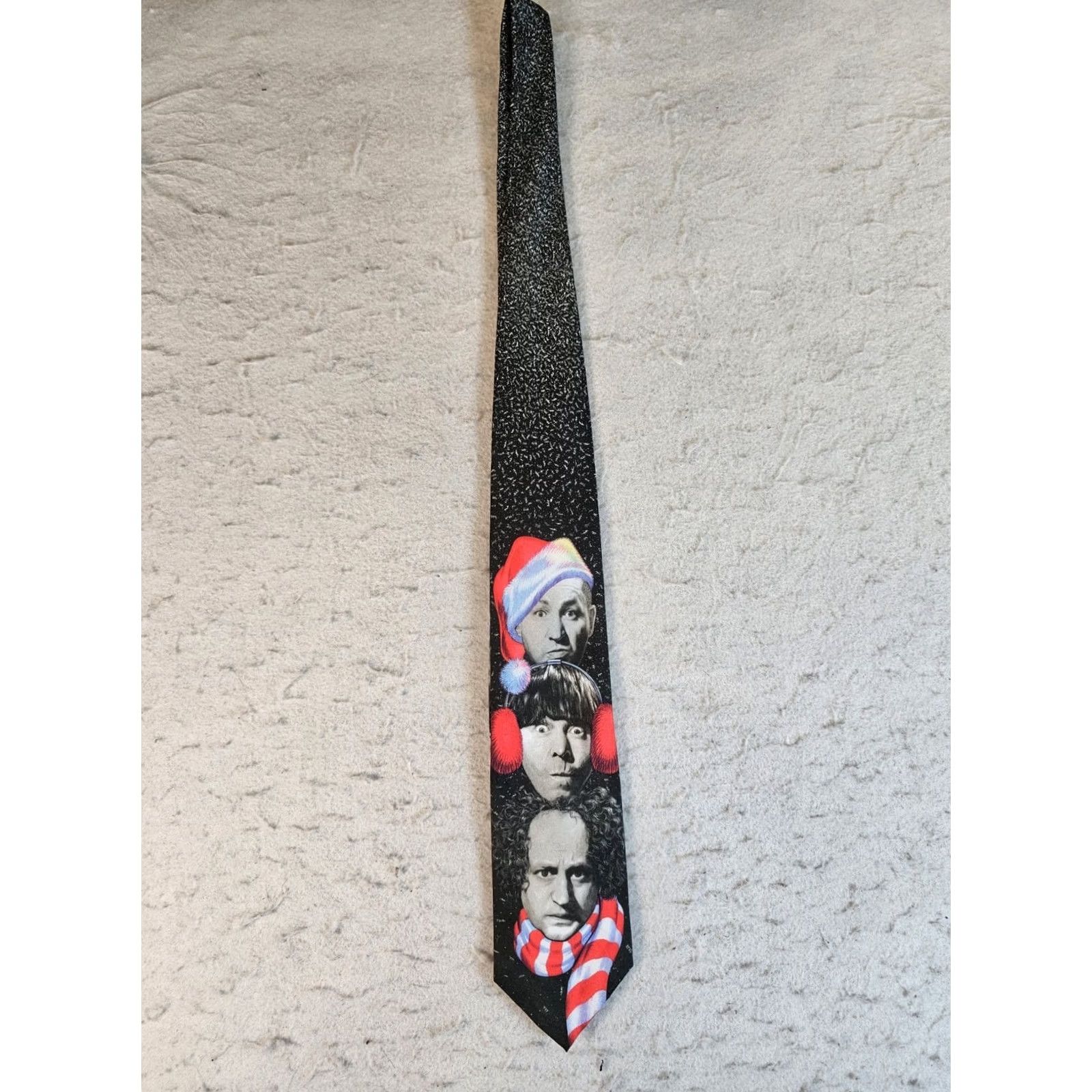 Vintage VINTAGE Ralph Marlin Christmas Holiday Three Stooges Neck Tie Mens Black White Red 60" Long Size ONE SIZE - 3 Thumbnail