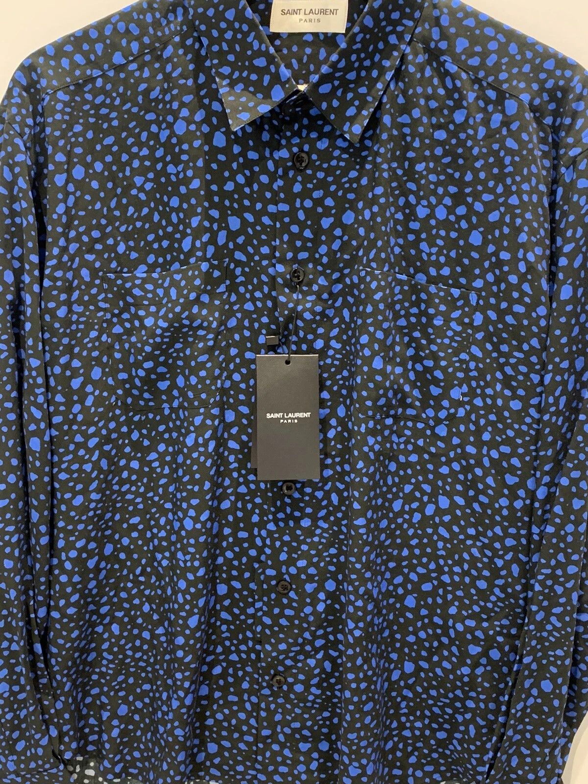 Saint Laurent Paris o1s1wg111224 Polka Dot-Print Silk Shirt in Blue/Black Size US M / EU 48-50 / 2 - 4 Thumbnail