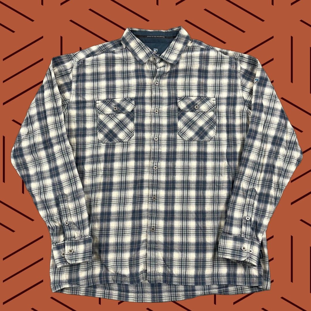 Vintage KUHL Shirt Mens Extra Large Blue Gray Plaid Flannel Button Up Long Sleeve Hike Size US XL / EU 56 / 4 - 1 Thumbnail