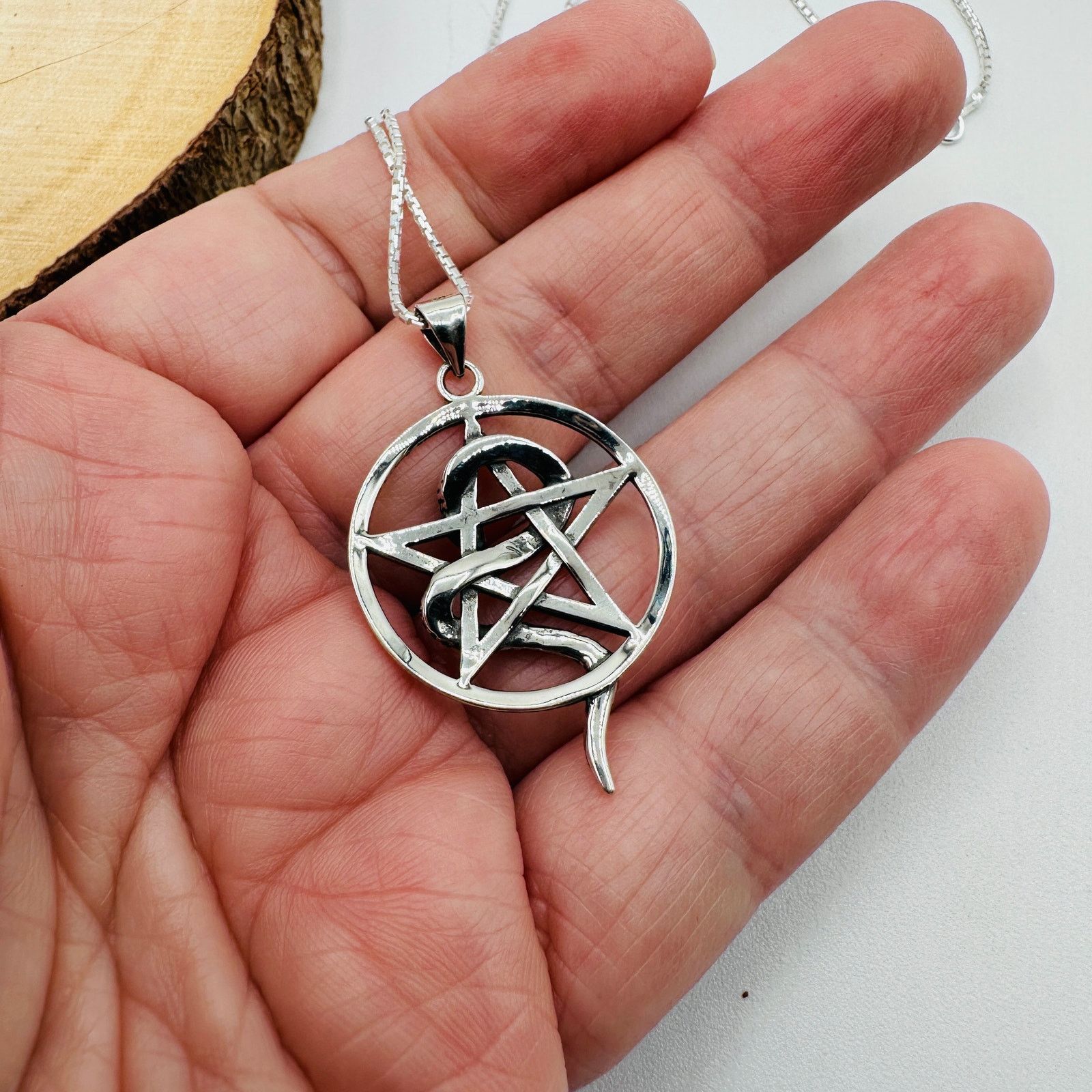 The Unbranded Brand Sterling Silver Snake Pentagram Pendant Necklace-925 Silver Size ONE SIZE - 6 Thumbnail