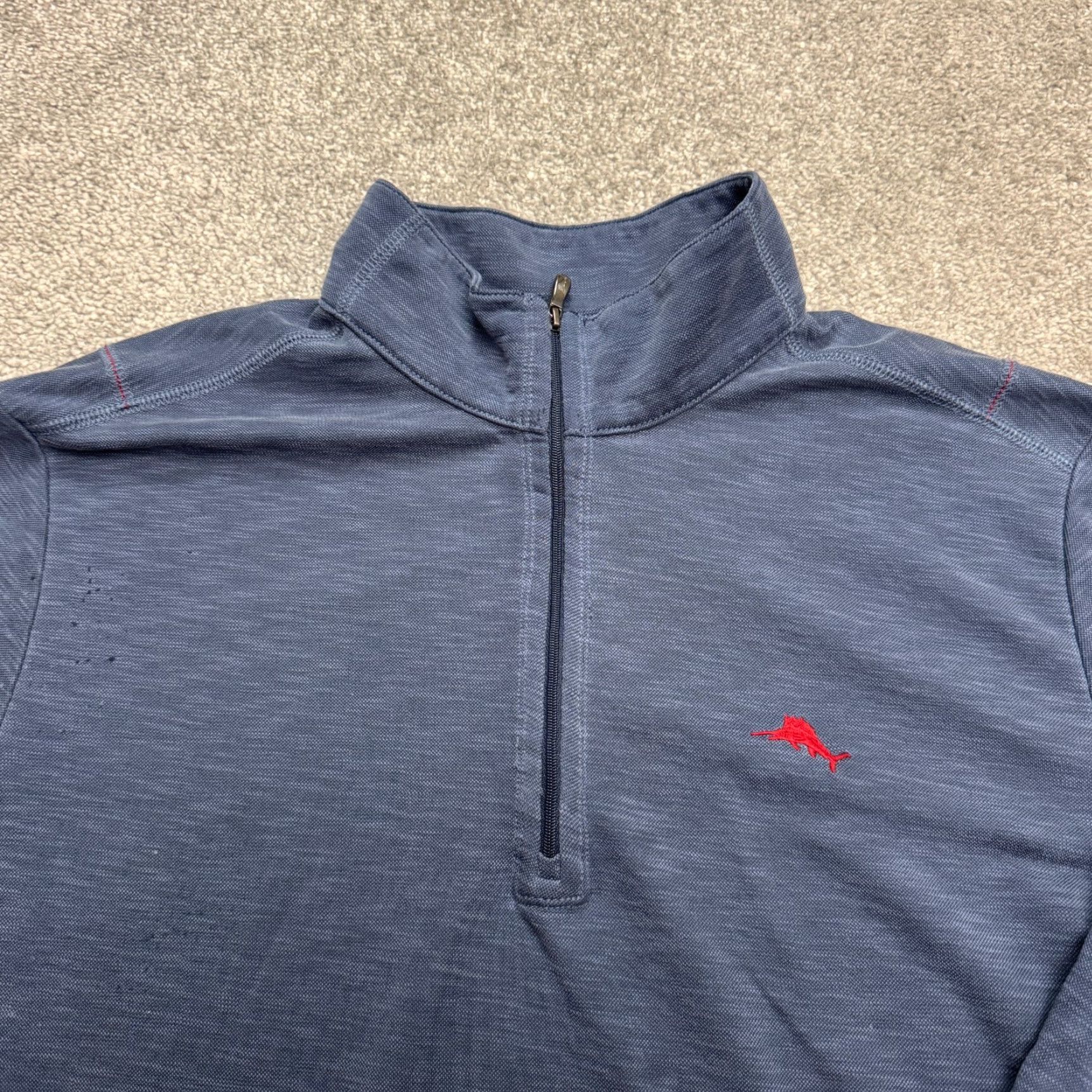 Tommy Bahama Tommy Bahama Mens Large Heathered Navy Blue 1/4 Zip Pullover Sweatshirt Shirt/Pullover Outdoor Athleisure Warm Weather All Seasons Long Sleeve Size US L / EU 52-54 / 3 - 4 Thumbnail