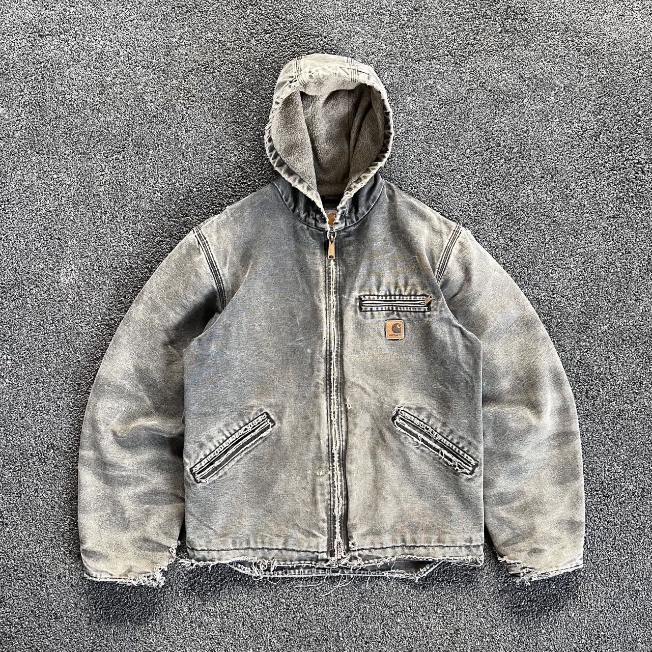 image of Sunfaded Carhartt J141 Detroit Hooded Jacket in Grey, Men's (Size Medium)
