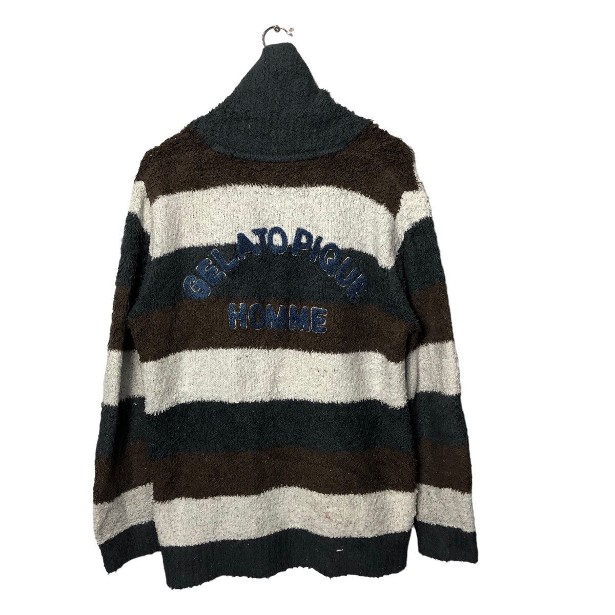 image of Patterned Cardigans Vintage Gelato Pique Homme Stripe Big Logo Fleece Cardigan, Men's (Size Large)