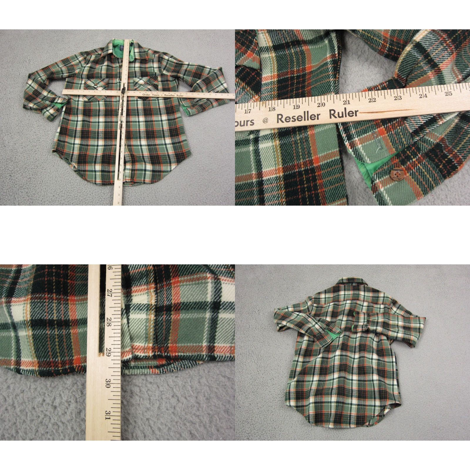 JCPenney VINTAGE JC Penney Shirt Mens Adult Medium Green Orange Flannel Button-Up 60s 70s 80s USA Size US M / EU 48-50 / 2 - 8 Thumbnail